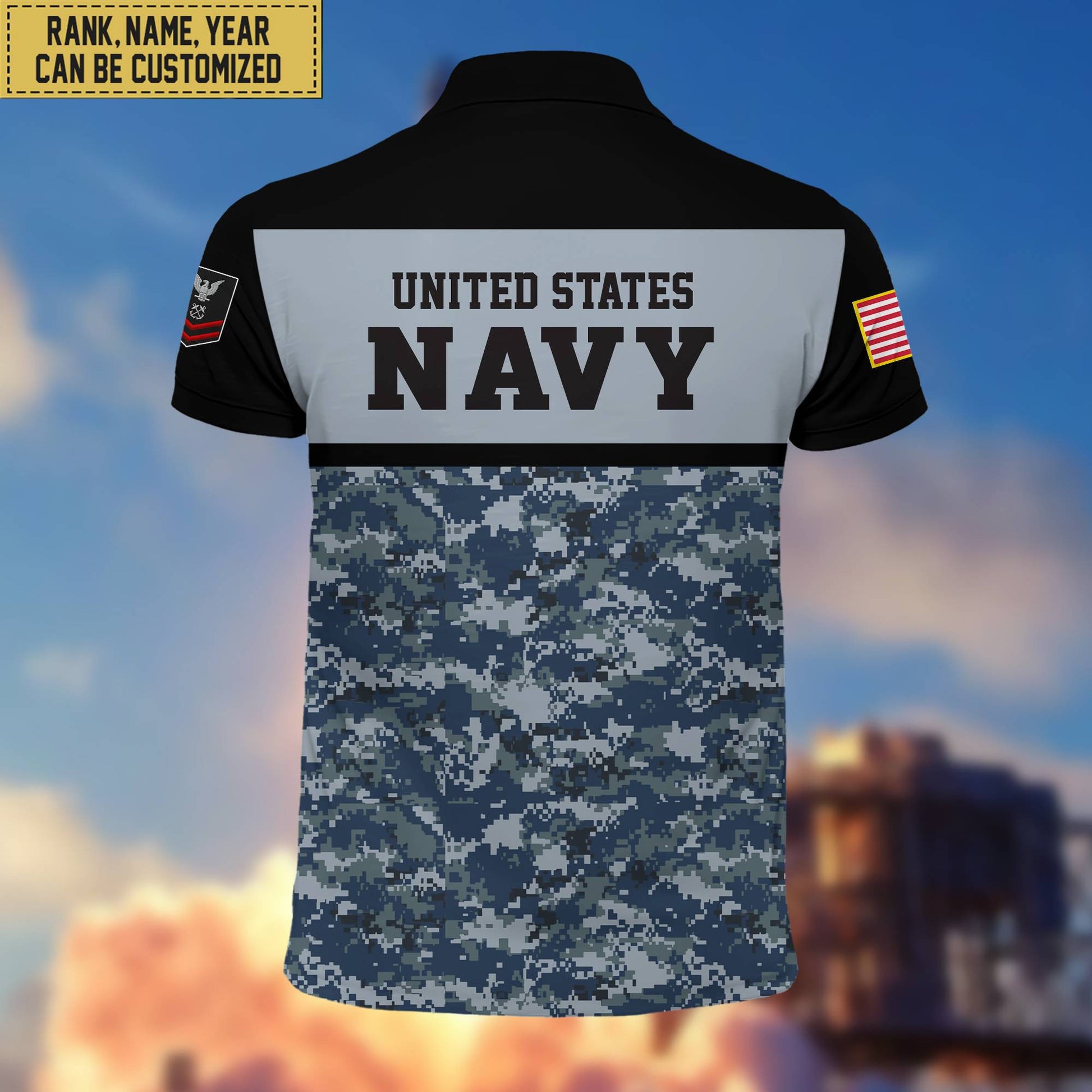 Unique Custom US Navy Polo Shirt, Custom Name, Rank, Gift for Navy Veteran, Veterans Day, Father's Day VPVC201602