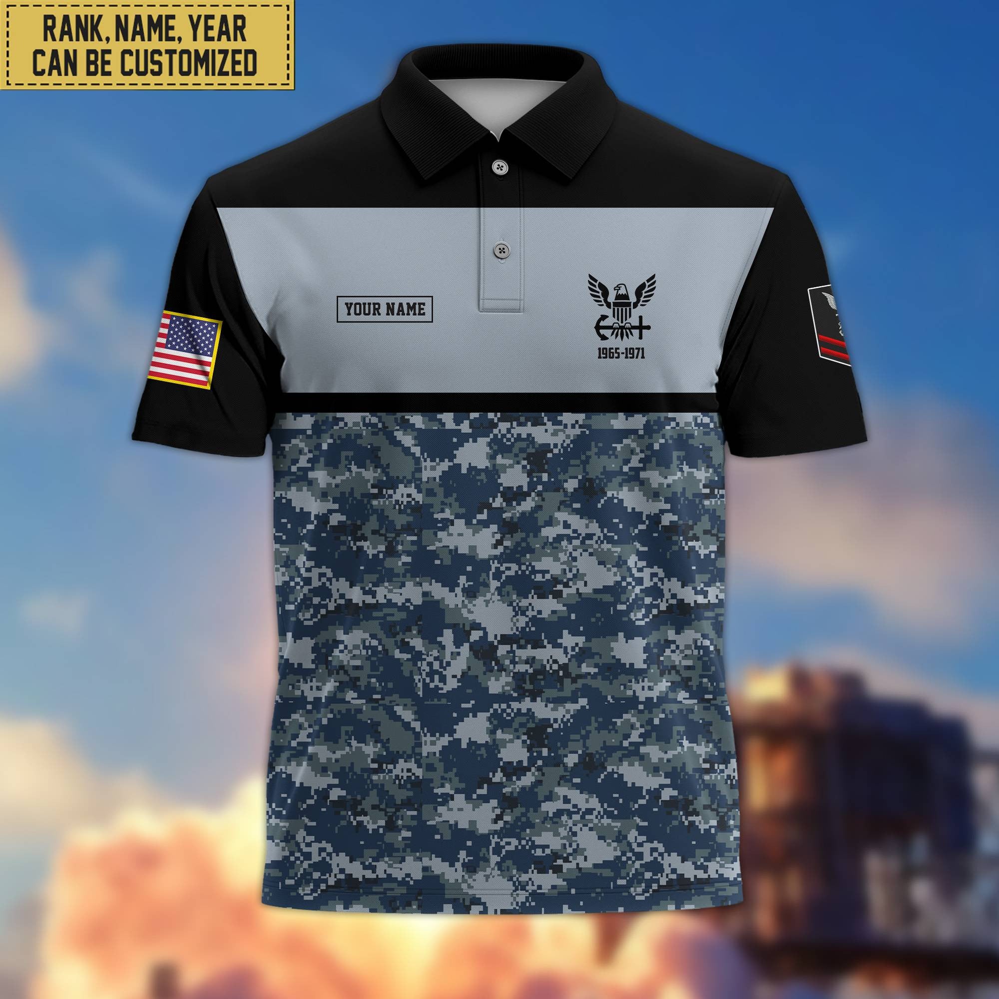 Unique Custom US Navy Polo Shirt, Custom Name, Rank, Gift for Navy Veteran, Veterans Day, Father's Day VPVC201602