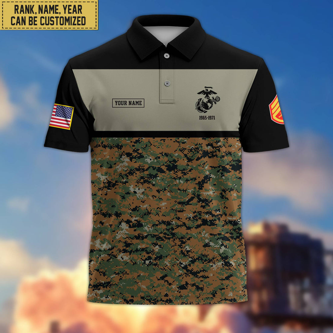 Unique Custom USMC Polo Shirt, Custom Name, Rank, Gift for Marine Veteran, Veterans Day, Father's Day VPVC201603