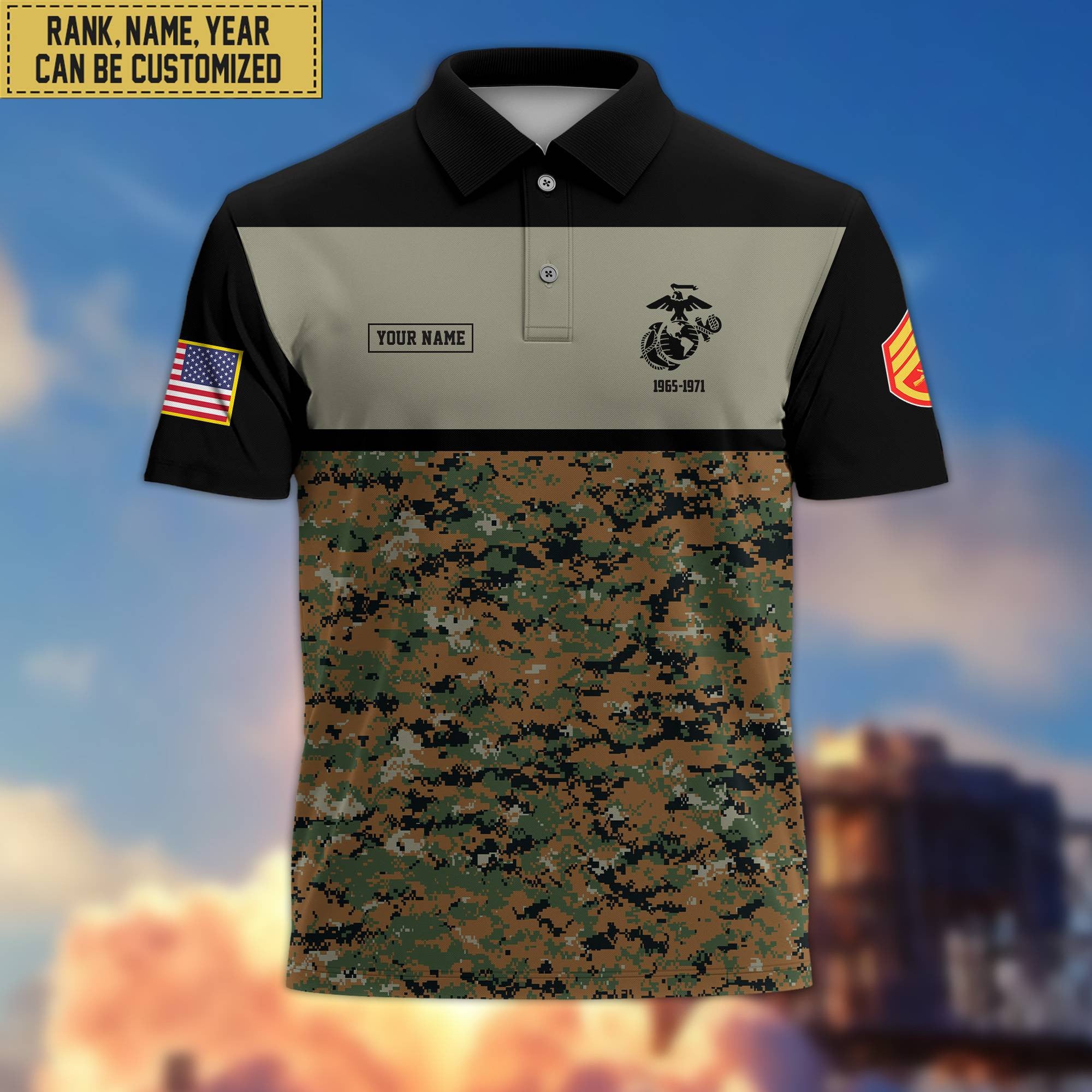 Unique Custom USMC Polo Shirt, Custom Name, Rank, Gift for Marine Veteran, Veterans Day, Father's Day VPVC201603