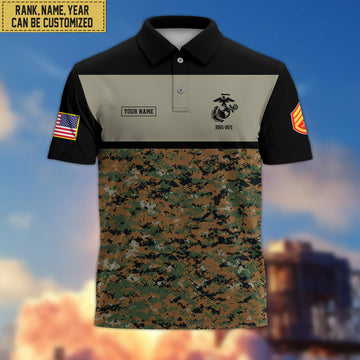 Unique Custom USMC Polo Shirt, Custom Name, Rank, Gift for Marine Veteran, Veterans Day, Father's Day VPVC201603