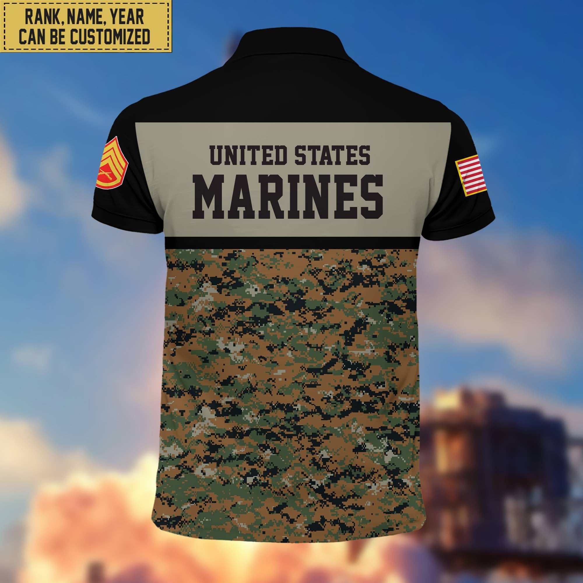 Unique Custom USMC Polo Shirt, Custom Name, Rank, Gift for Marine Veteran, Veterans Day, Father's Day VPVC201603