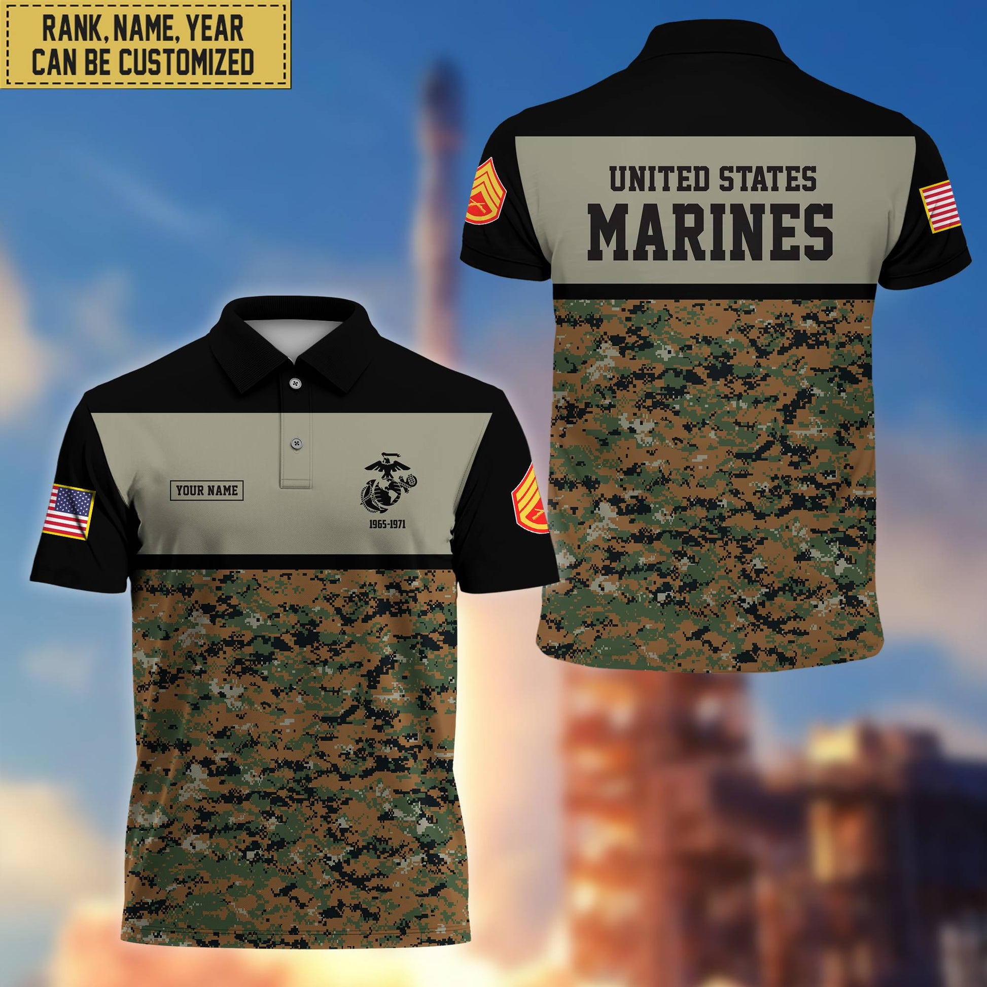 Unique Custom USMC Polo Shirt, Custom Name, Rank, Gift for Marine Veteran, Veterans Day, Father's Day VPVC201603
