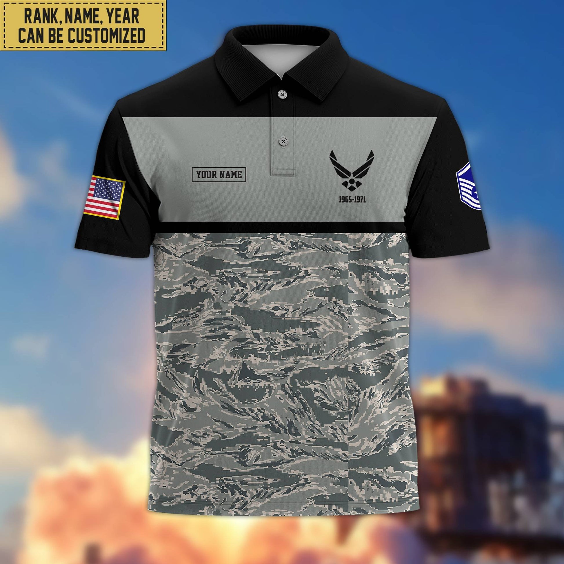 Unique Custom USAF Polo Shirt, Custom Name, Rank, Gift for Air Force Veteran, Veterans Day, Father's Day VPVC201604