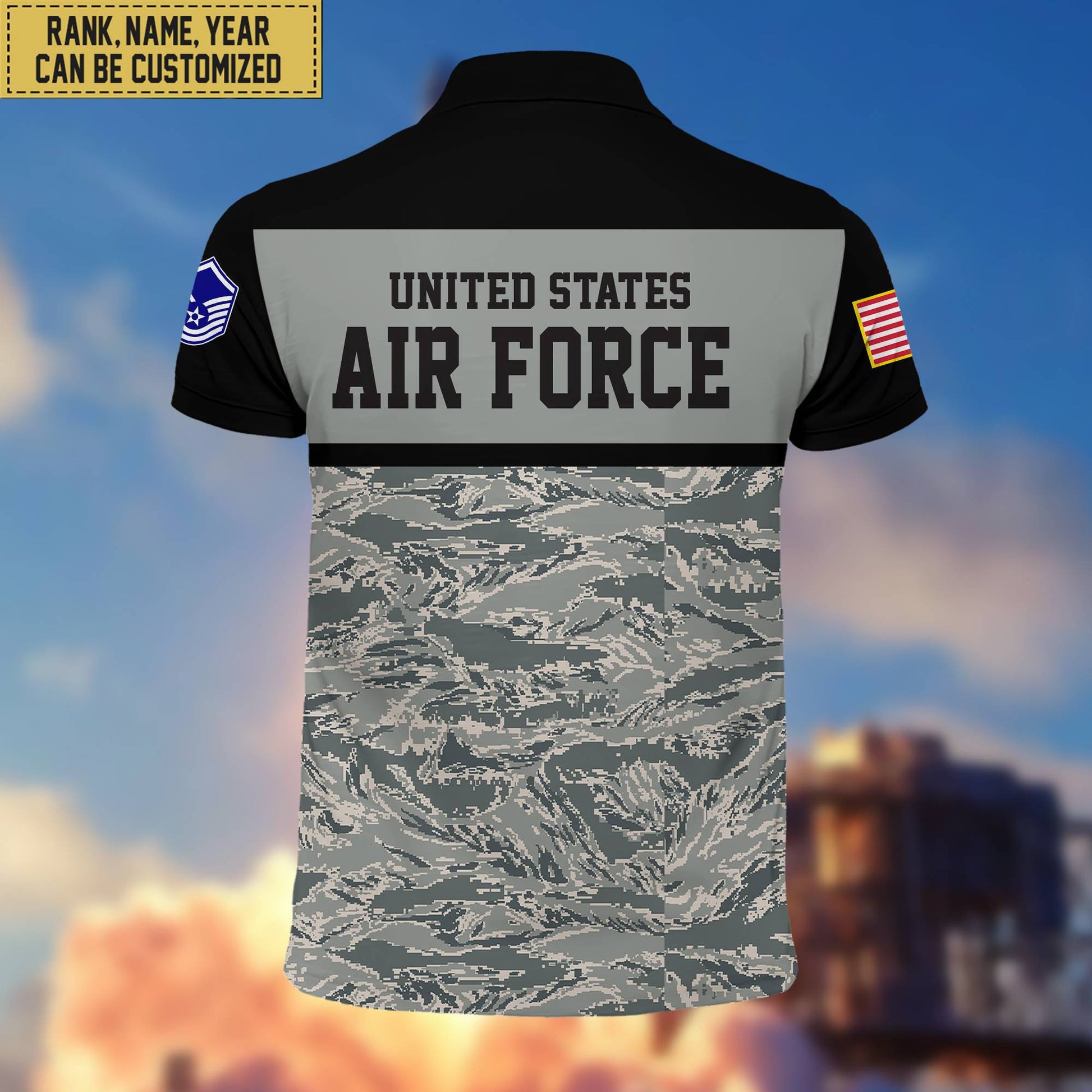 Unique Custom USAF Polo Shirt, Custom Name, Rank, Gift for Air Force Veteran, Veterans Day, Father's Day VPVC201604
