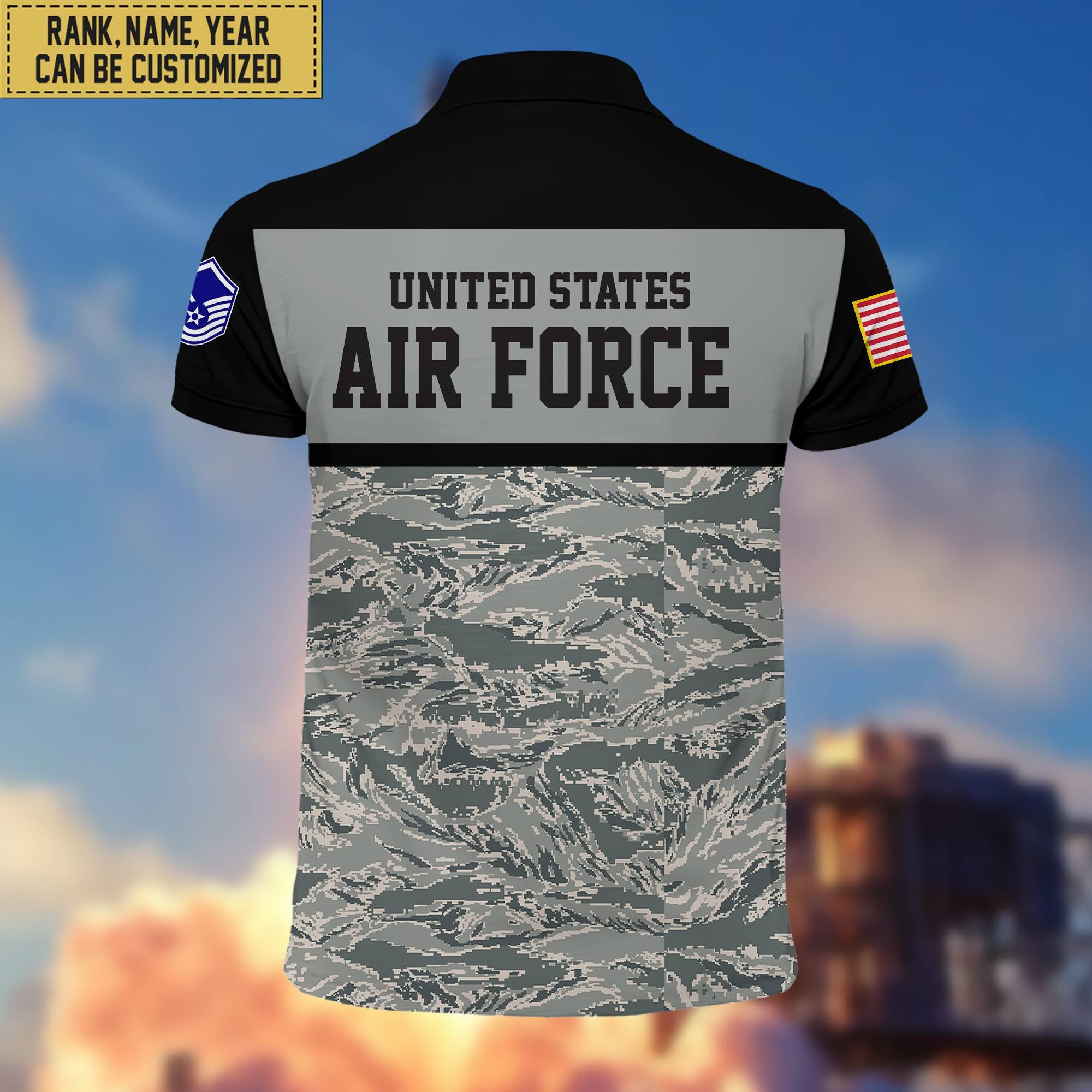 Unique Custom USAF Polo Shirt, Custom Name, Rank, Gift for Air Force Veteran, Veterans Day, Father's Day VPVC201604