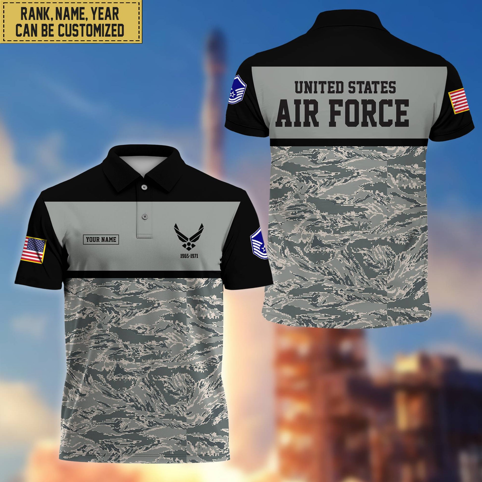 Unique Custom USAF Polo Shirt, Custom Name, Rank, Gift for Air Force Veteran, Veterans Day, Father's Day VPVC201604