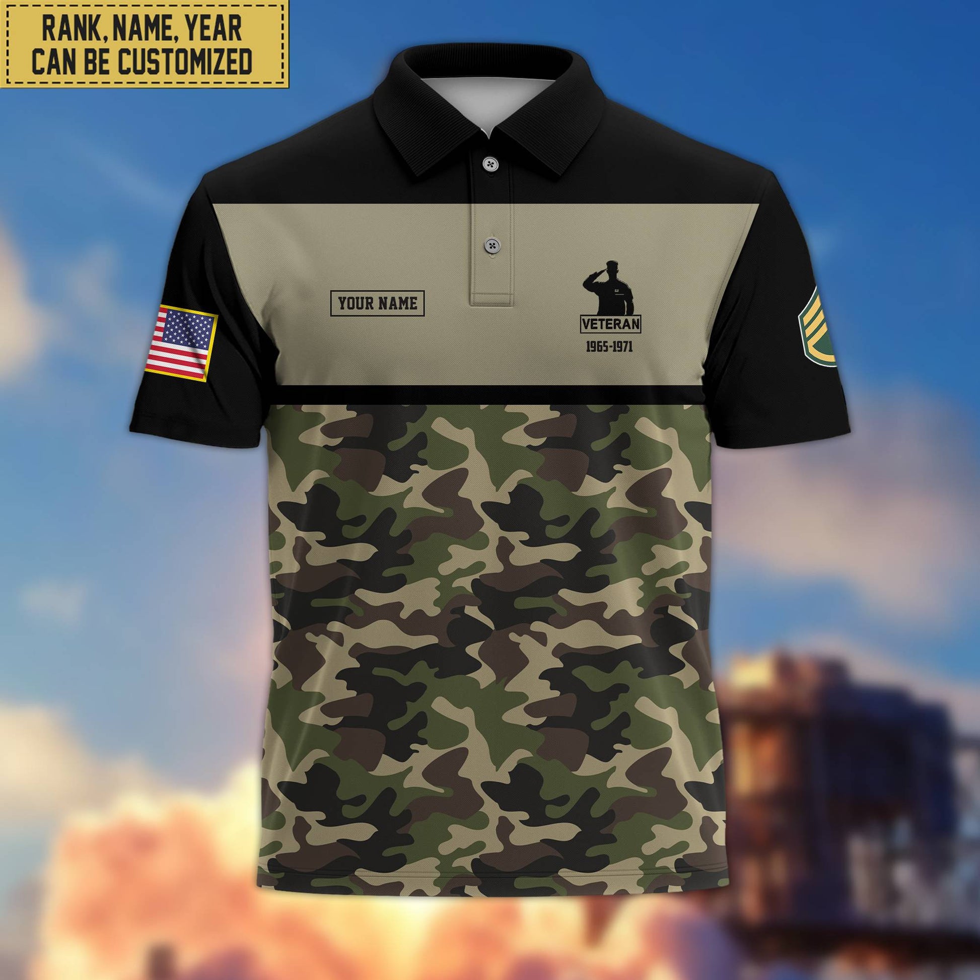 Unique Custom US Veteran Polo Shirt, Custom Name, Rank, Gift for US Veteran, Veterans Day, Father's Day VPVC201607