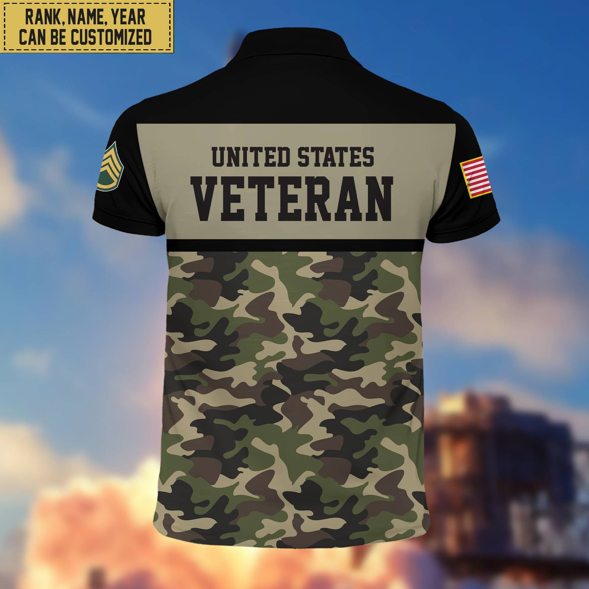 Unique Custom US Veteran Polo Shirt, Custom Name, Rank, Gift for US Veteran, Veterans Day, Father's Day VPVC201607