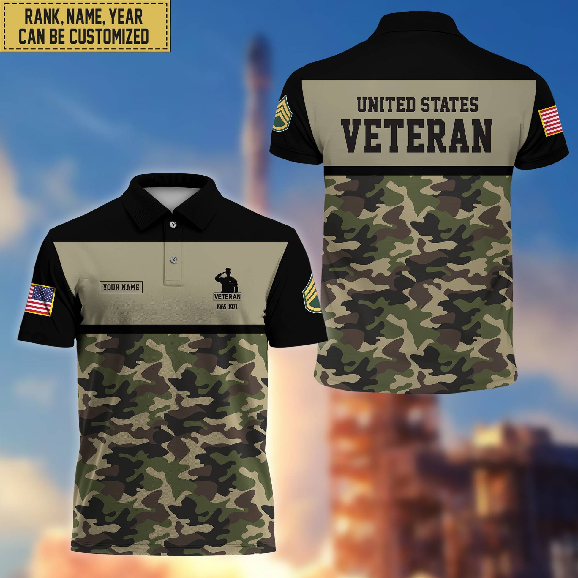 Unique Custom US Veteran Polo Shirt, Custom Name, Rank, Gift for US Veteran, Veterans Day, Father's Day VPVC201607