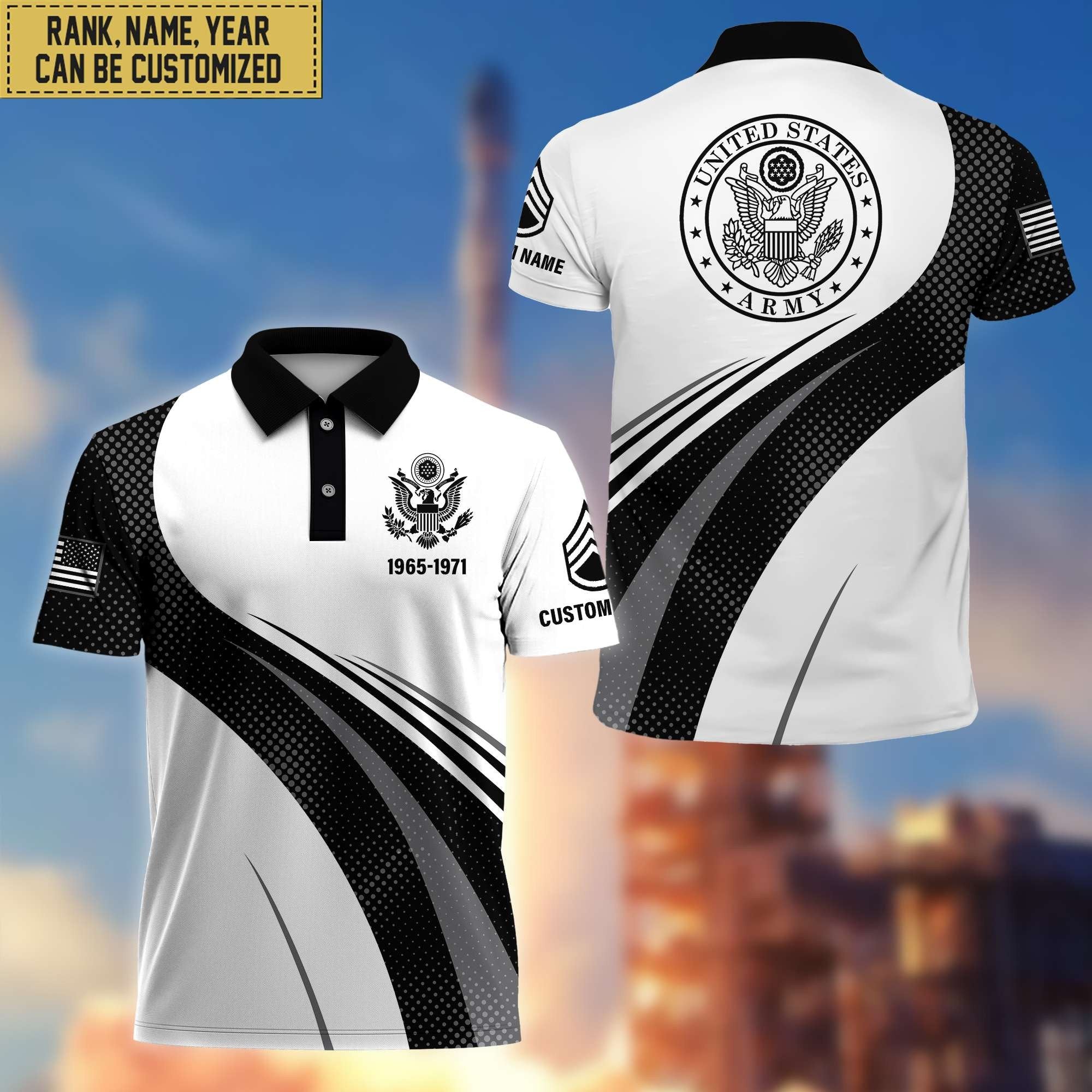 Unique Custom US Army Polo Shirt, Custom Name, Rank, Gift for Army Veteran, Veterans Day, Father's Day VPVC201701