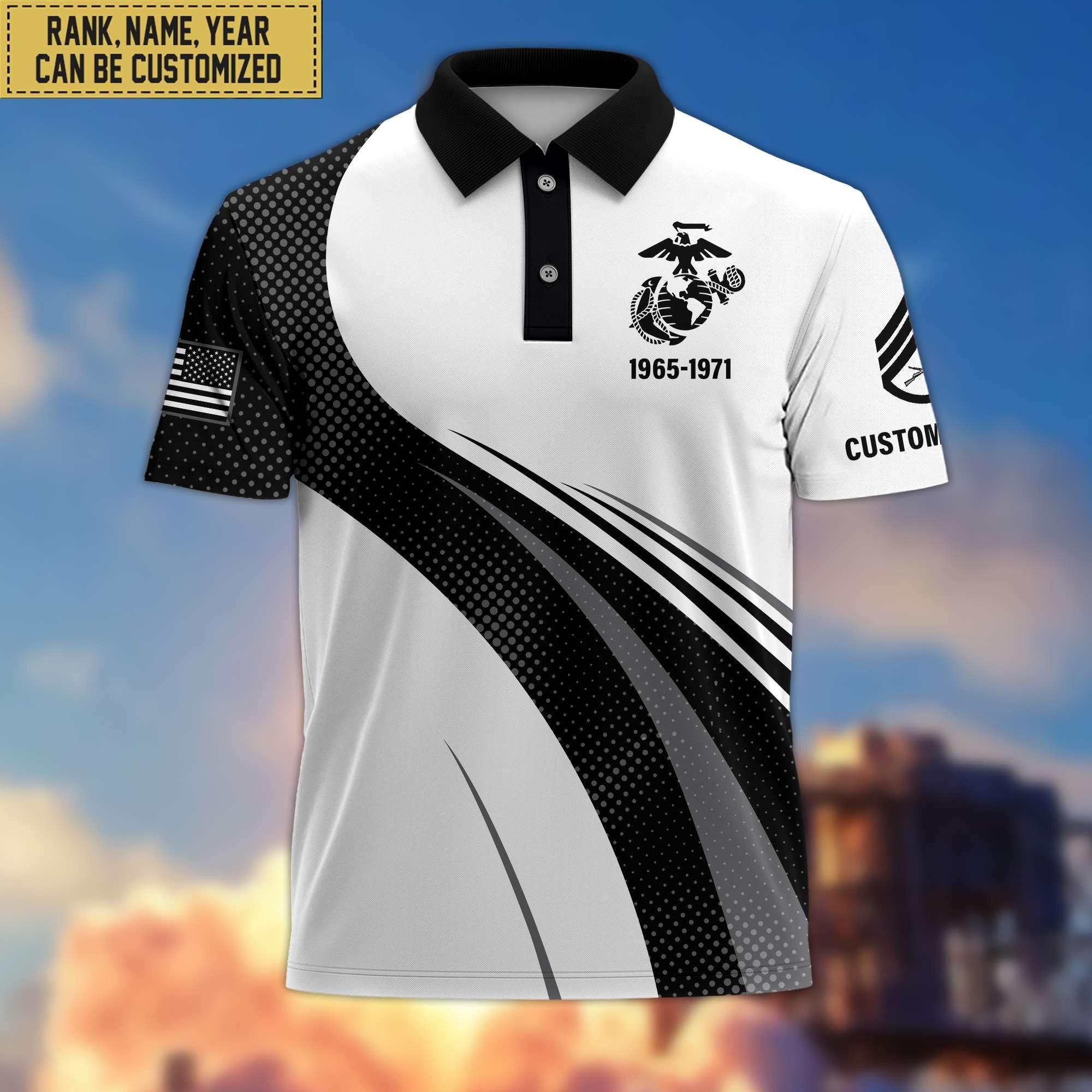 Unique Custom USMC Polo Shirt, Custom Name, Rank, Gift for Marine Veteran, Veterans Day, Father's Day VPVC201703
