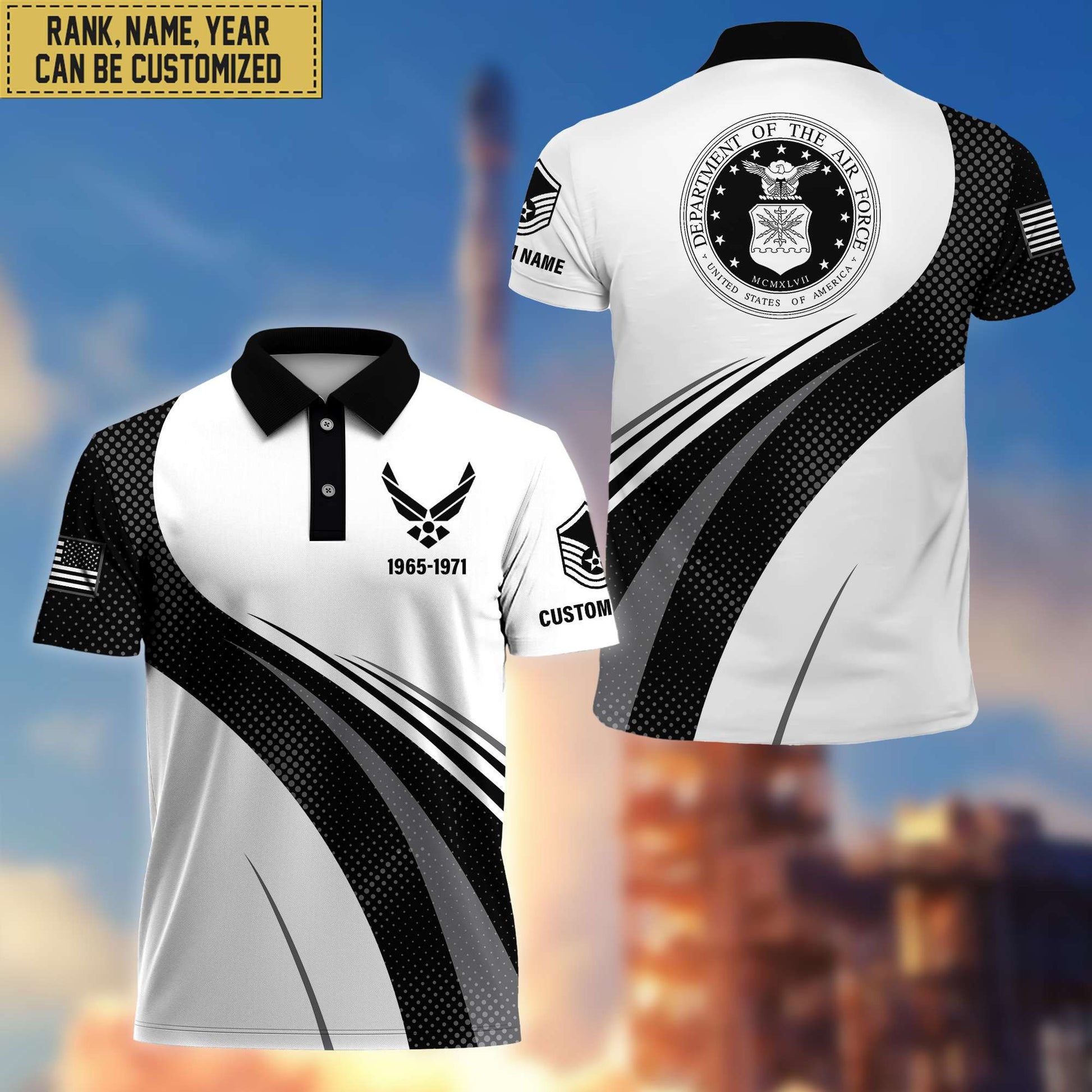 Unique Custom USAF Polo Shirt, Custom Name, Rank, Gift for Air Force Veteran, Veterans Day, Father's Day VPVC201704
