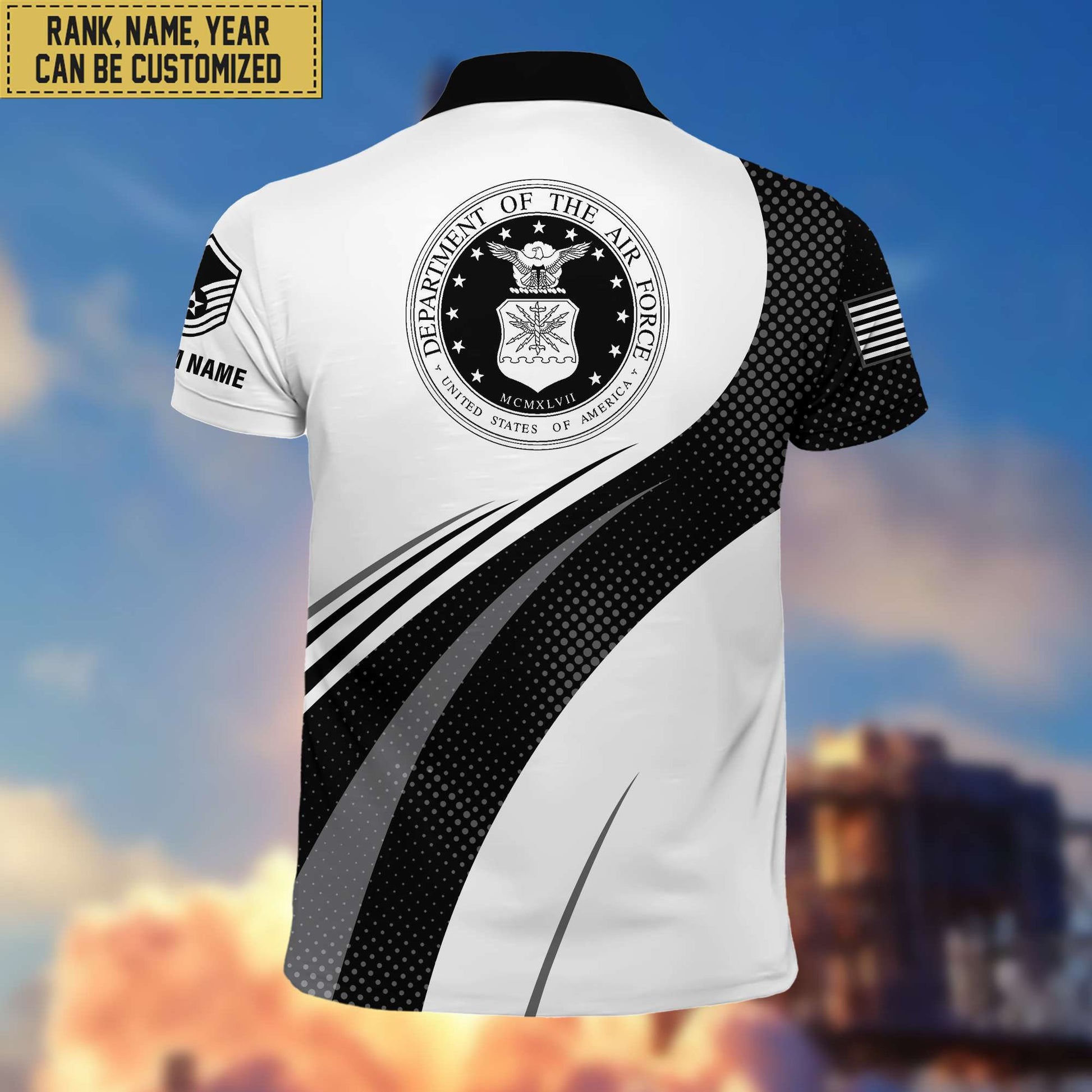 Unique Custom USAF Polo Shirt, Custom Name, Rank, Gift for Air Force Veteran, Veterans Day, Father's Day VPVC201704