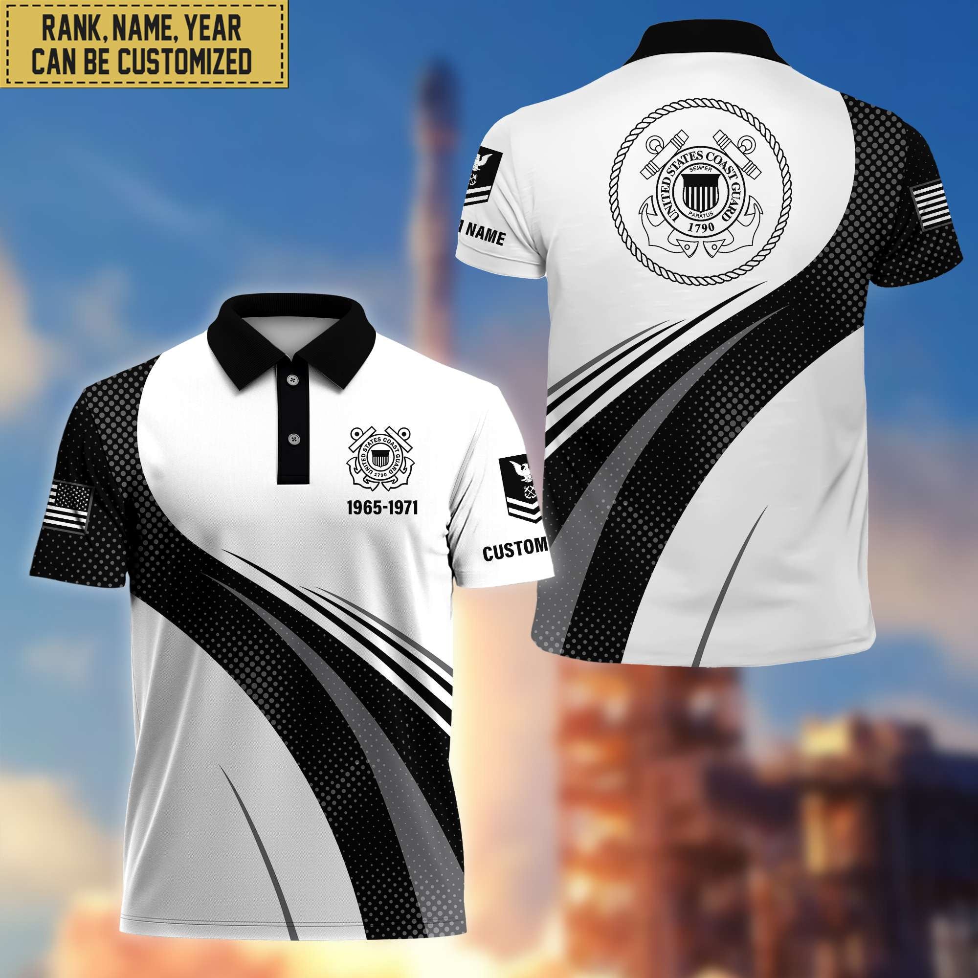 Unique Custom USCG Polo Shirt, Custom Name, Rank, Gift for Coast Guard Veteran, Veterans Day, Father's Day VPVC201705