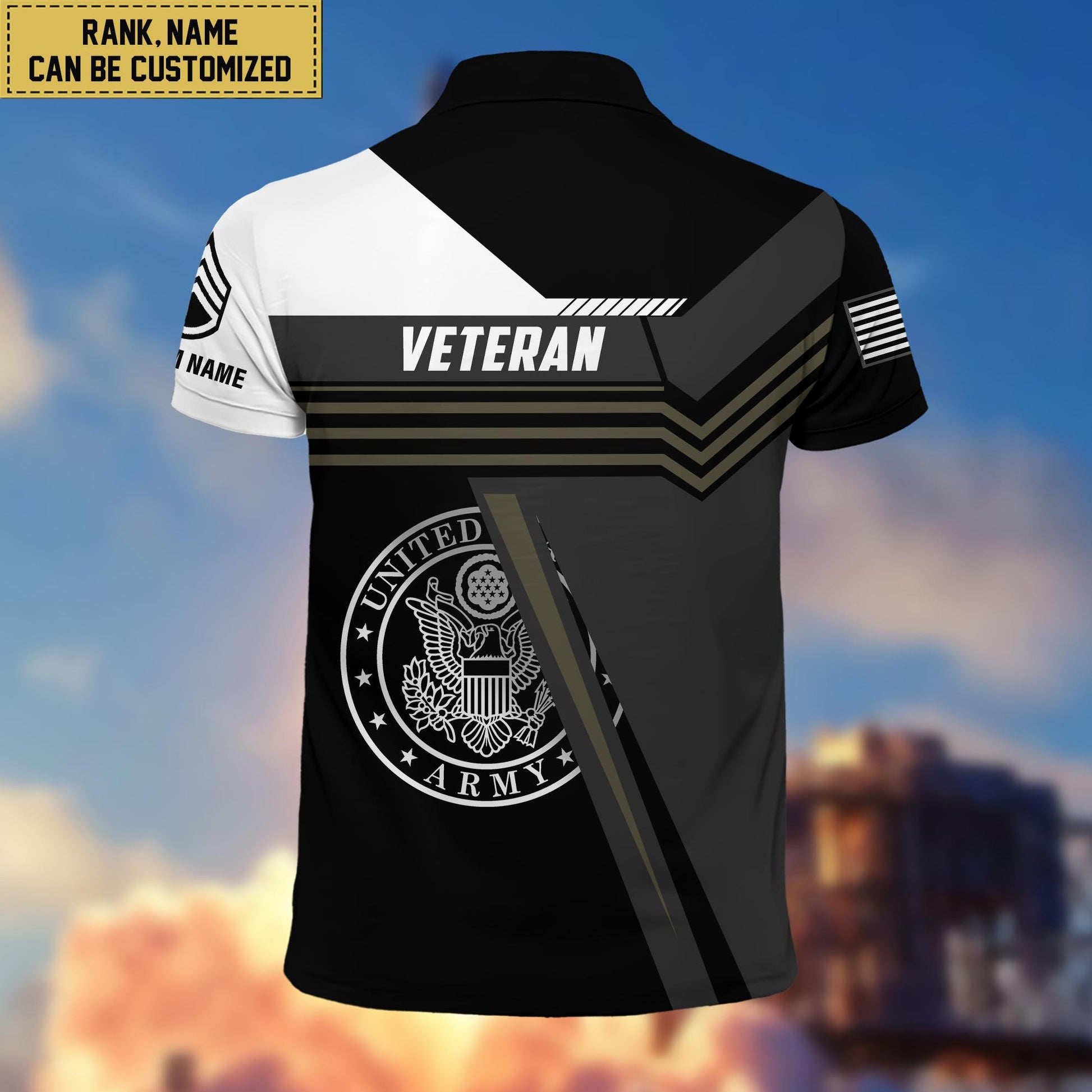 Custom US Army Polo Shirt, Custom Name, Rank, Gift for Army Veteran VPVC201801