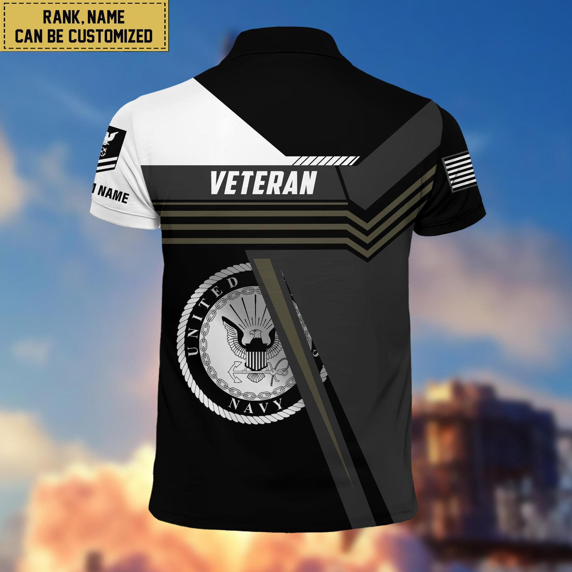 Custom US Navy Polo Shirt, Custom Name, Rank, Gift for Navy Veteran VPVC201802