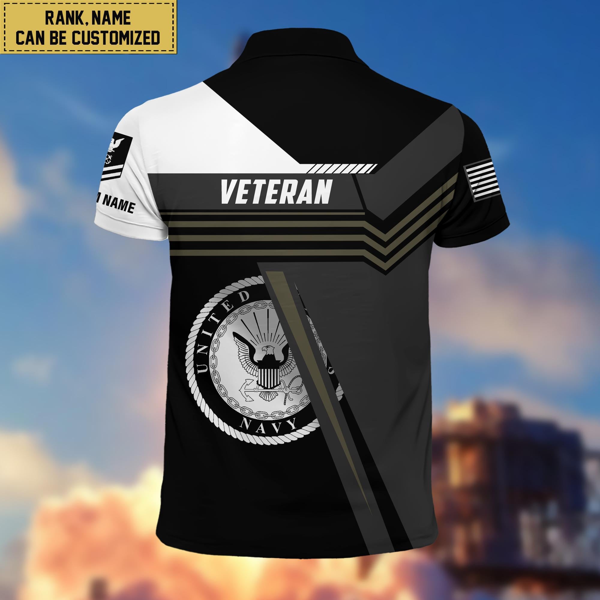 Custom US Navy Polo Shirt, Custom Name, Rank, Gift for Navy Veteran VPVC201802