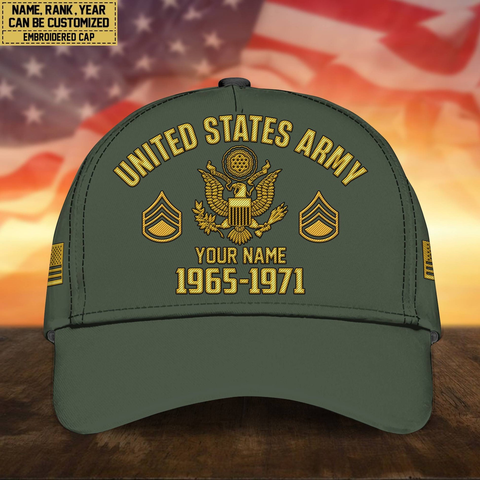 Custom Name, Rank, US Army Embroidered Cap, Hat for Army Veteran, Gifts for Father's Day, Veterans Day VPVC300301