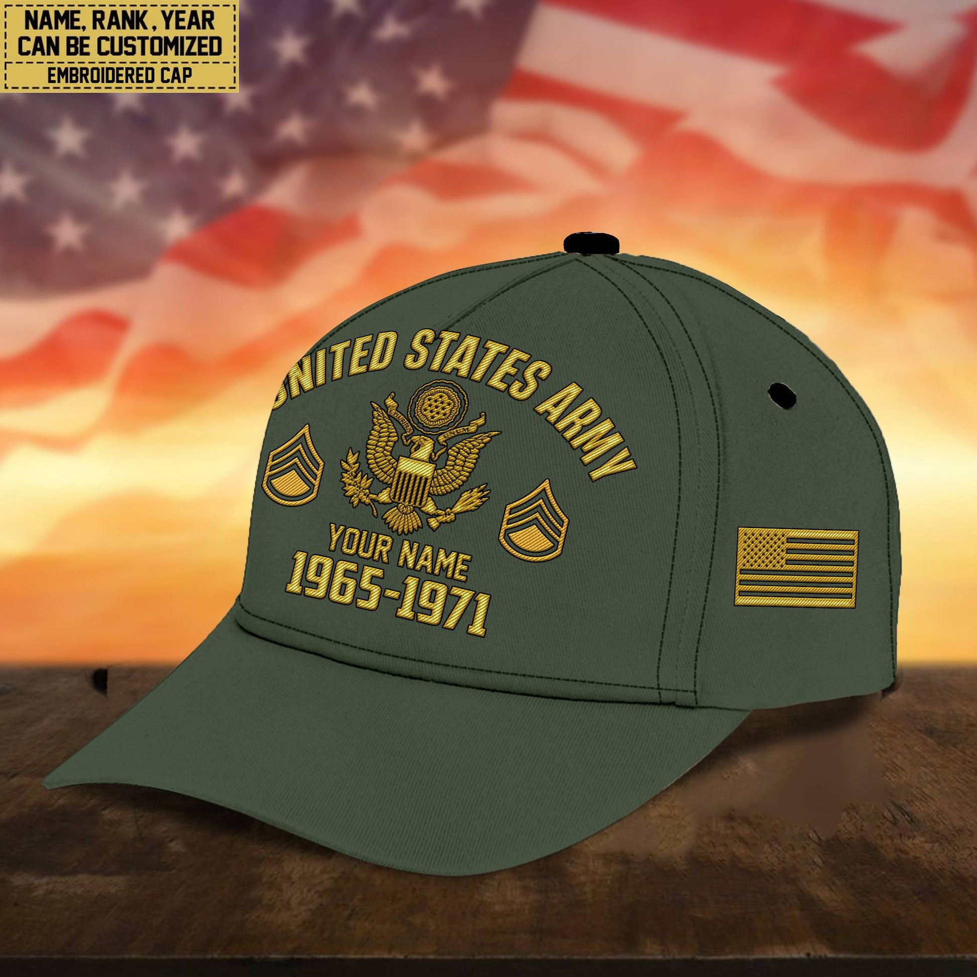 Custom Name, Rank, US Army Embroidered Cap, Hat for Army Veteran, Gifts for Father's Day, Veterans Day VPVC300301