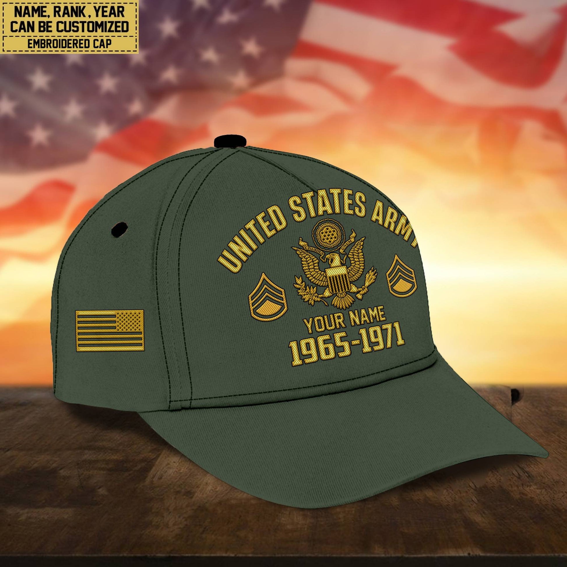 Custom Name, Rank, US Army Embroidered Cap, Hat for Army Veteran, Gifts for Father's Day, Veterans Day VPVC300301