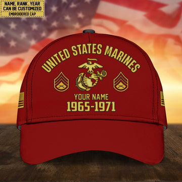 Custom Name, Rank, USMC Embroidered Cap, Hat for Marine Veteran, Gifts for Father's Day, Veterans Day VPVC300303