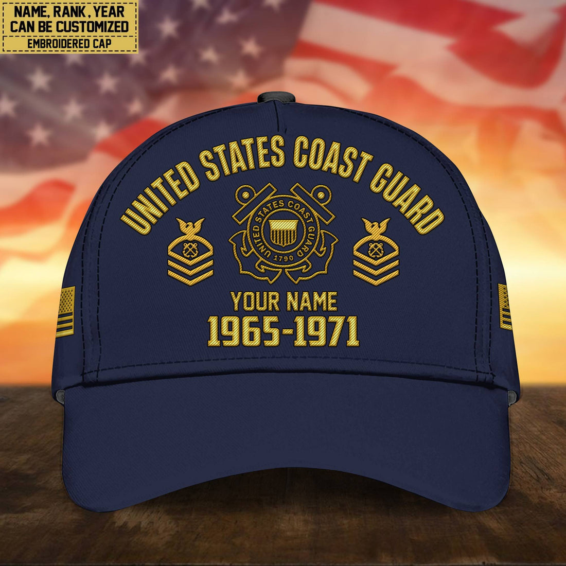 Custom Name, Rank, USCG Embroidered Cap, Hat for Coast Guard Veteran, Gifts for Father's Day, Veterans Day VPVC300305