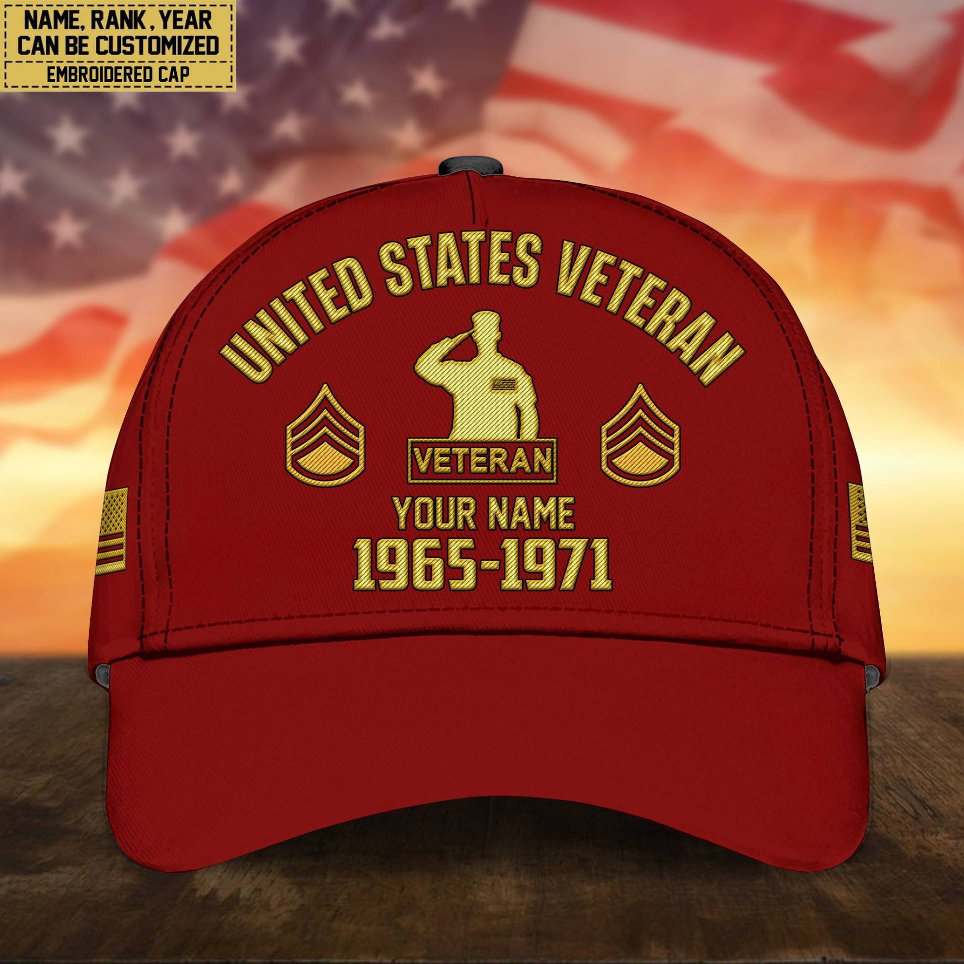 Custom Name, Rank, US Veteran Embroidered Cap, Hat for US Veteran, Gifts for Father's Day, Veterans Day VPVC300307