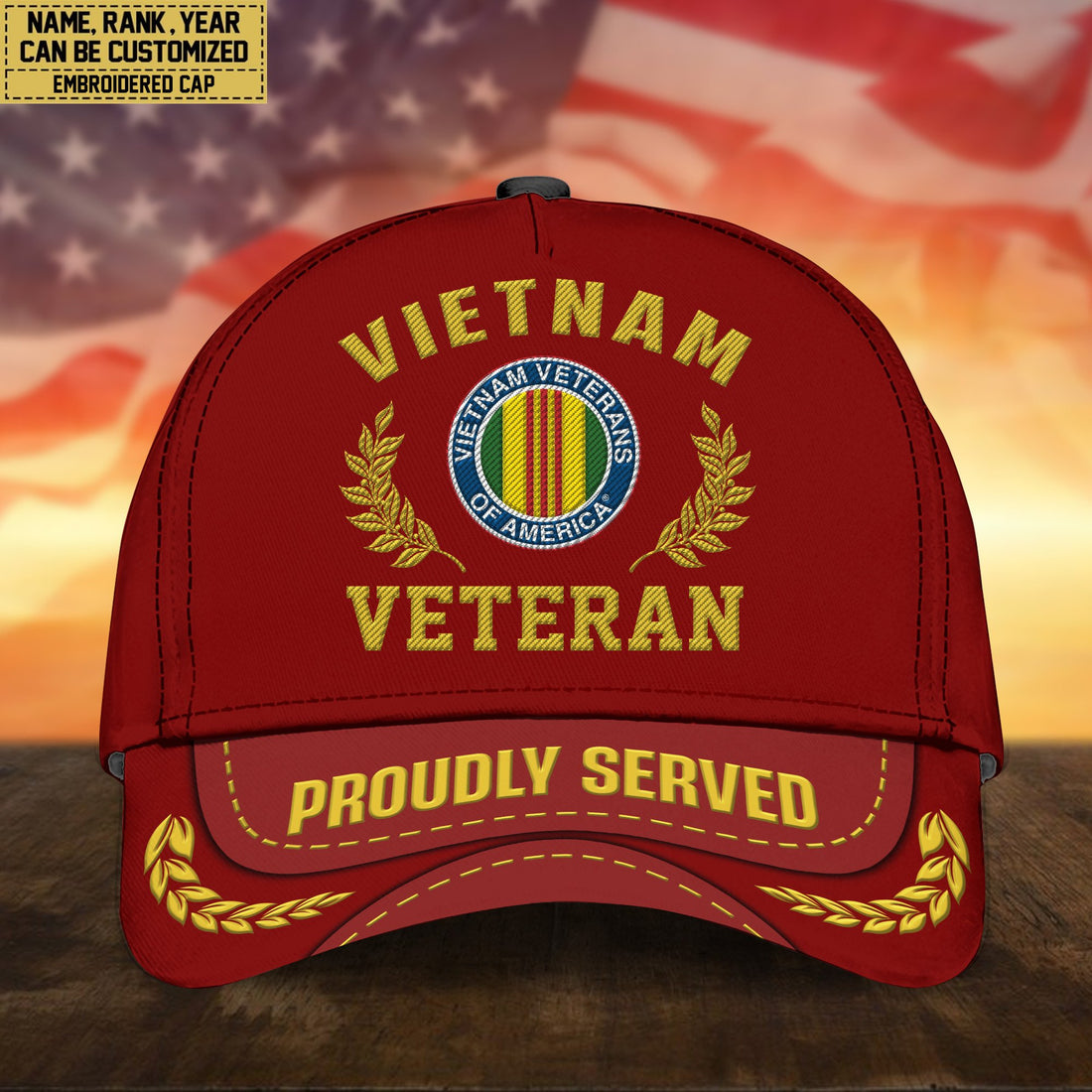 Premium Custom Name, Rank, Vietnam Veteran Embroidered Cap, Hat for Vietnam Veteran, Gifts for Father's Day, Veterans Day VPVC300406