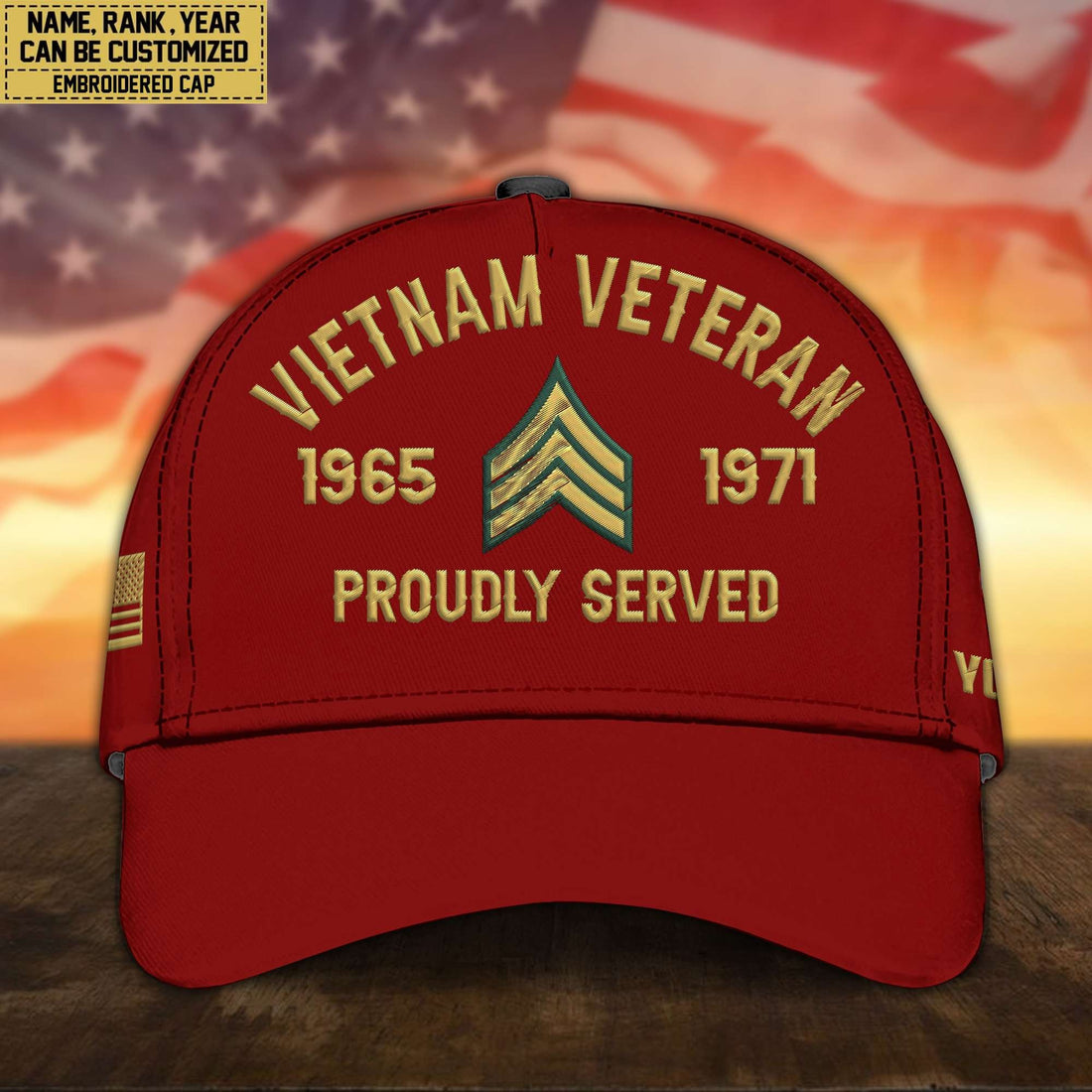 Premium Custom Name, Rank, Vietnam Veteran Embroidered Cap, Hat for Vietnam Veteran, Gifts for Father's Day, Veterans Day VPVC300506