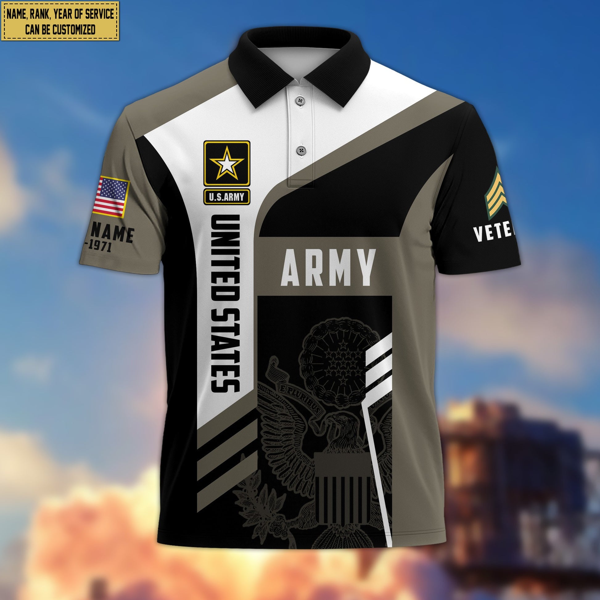 Unique Custom US Army Polo Shirt, Custom Name, Rank, Gifts for Army Veteran, Veterans Day, Father's Day VPVC203901