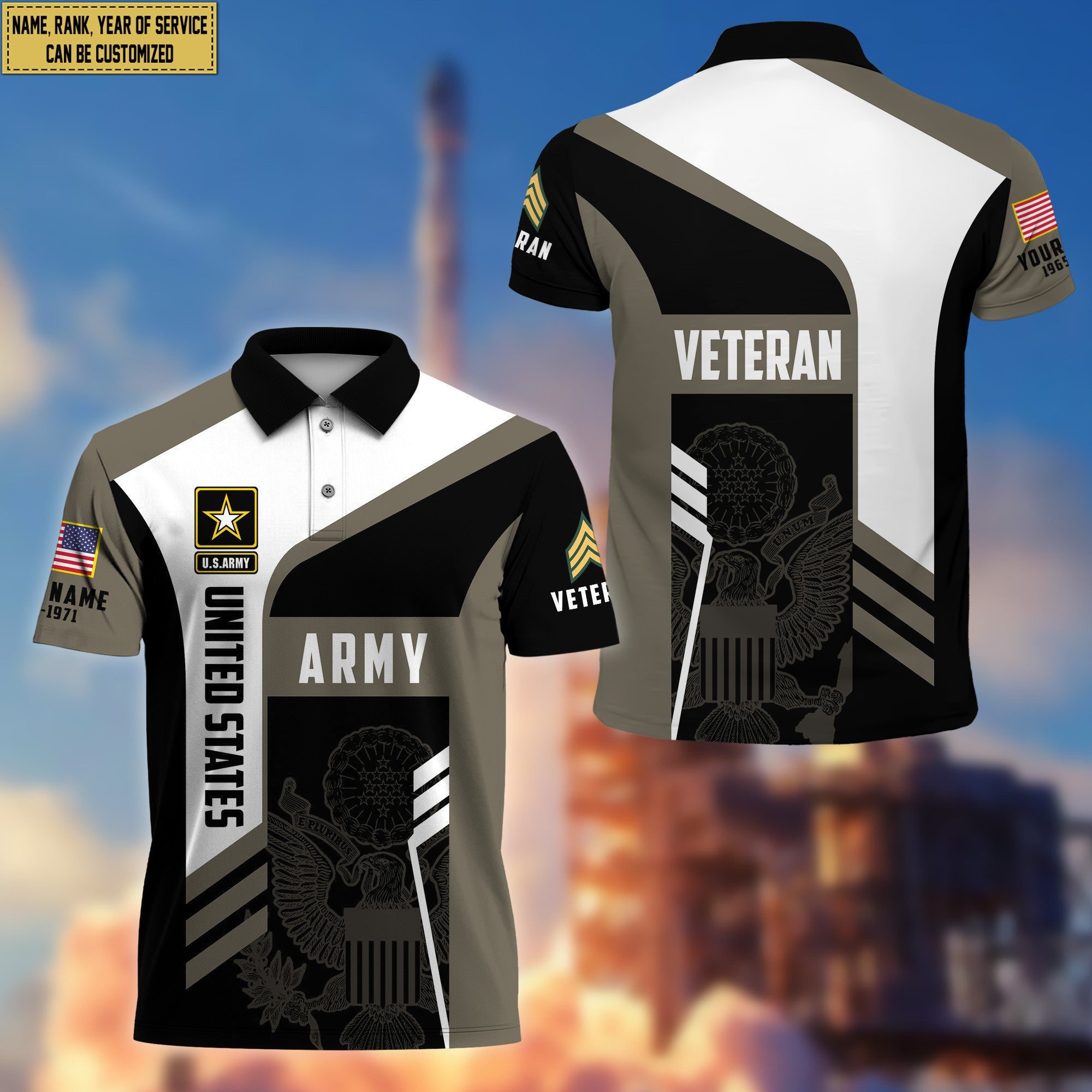 Unique Custom US Army Polo Shirt, Custom Name, Rank, Gifts for Army Veteran, Veterans Day, Father's Day VPVC203901