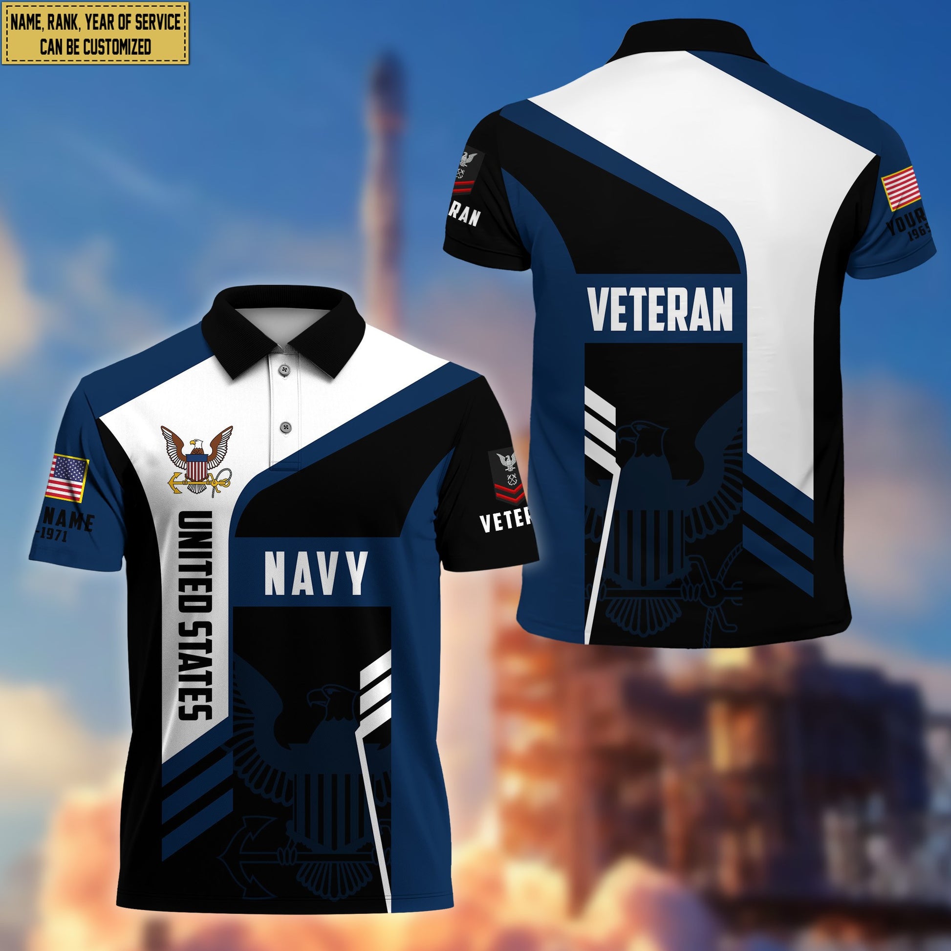 Unique Custom US Navy Polo Shirt, Custom Name, Rank, Gifts for Navy Veteran, Veterans Day, Father's Day VPVC203902