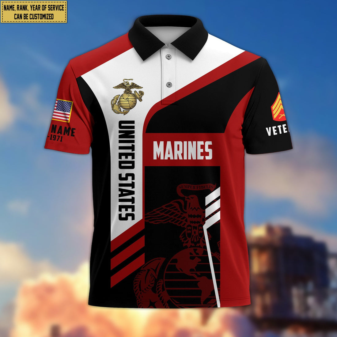 Unique Custom USMC Polo Shirt, Custom Name, Rank, Gifts for Marine Veteran, Veterans Day, Father's Day VPVC203903