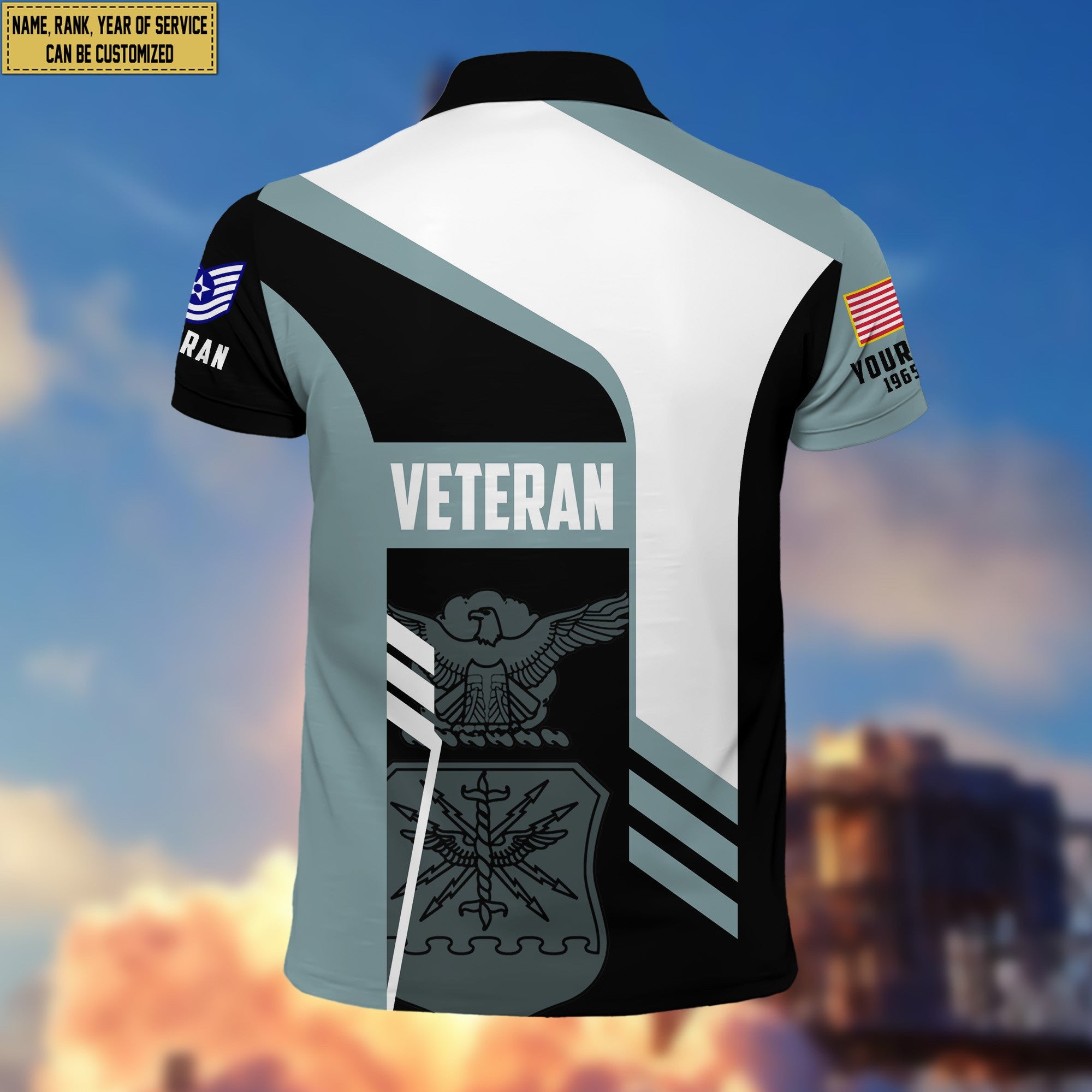 Unique Custom USAF Polo Shirt, Custom Name, Rank, Gifts for Air Force Veteran, Veterans Day, Father's Day VPVC203904