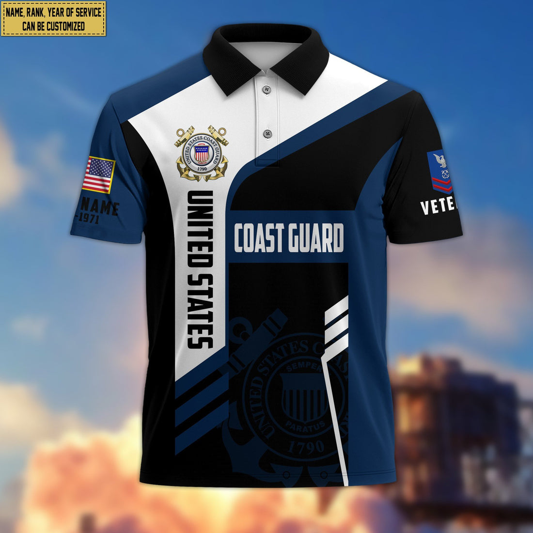 Unique Custom USCG Polo Shirt, Custom Name, Rank, Gifts for Coast Guard Veteran, Veterans Day, Father's Day VPVC203905