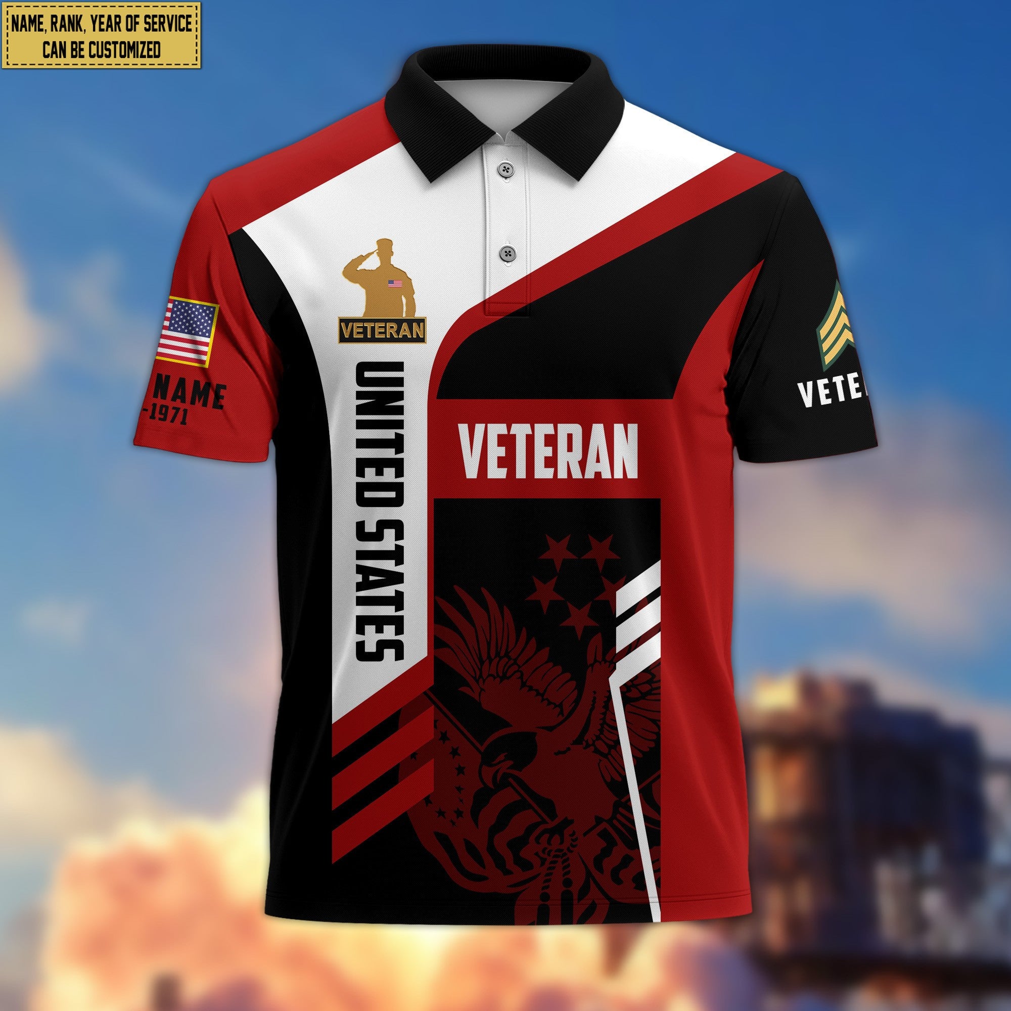 Unique Custom US Veteran Polo Shirt, Custom Name, Rank, Gifts for US Veteran, Veterans Day, Father's Day VPVC203907