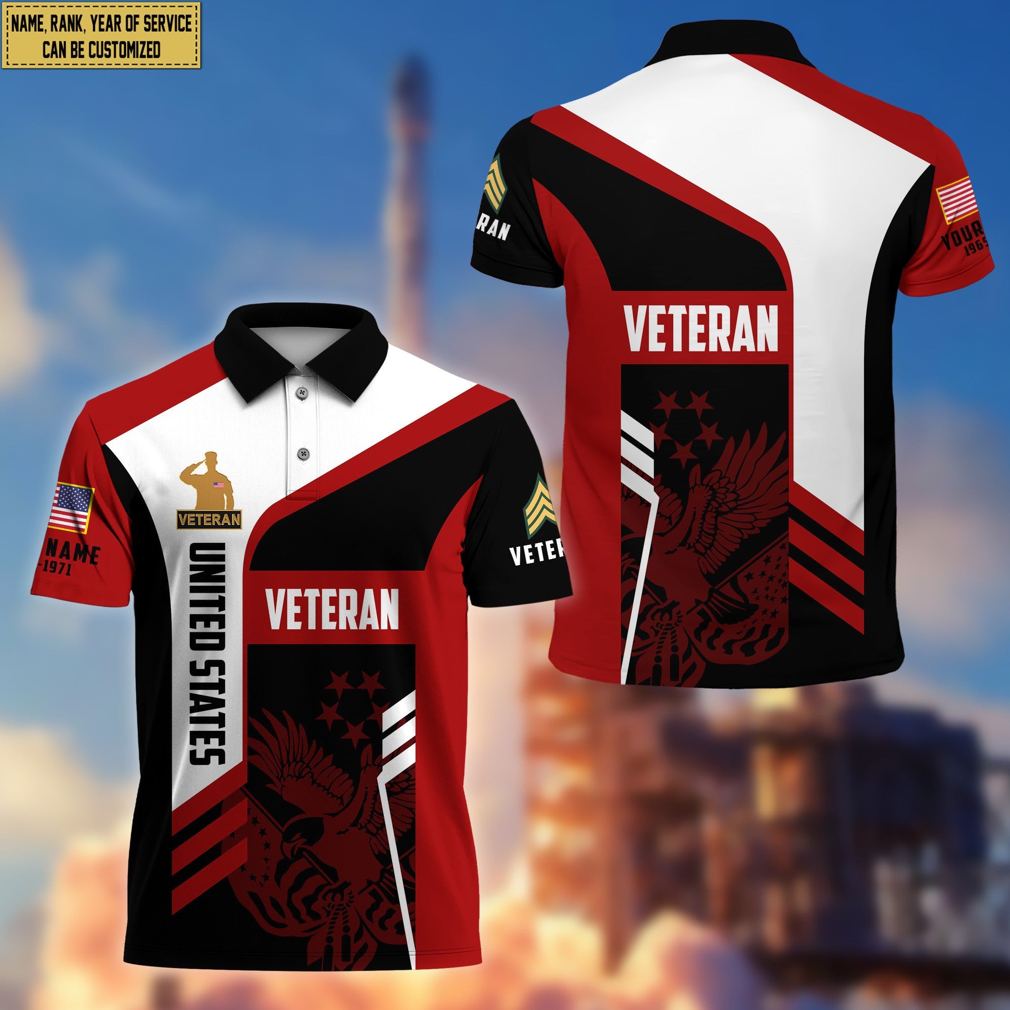 Unique Custom US Veteran Polo Shirt, Custom Name, Rank, Gifts for US Veteran, Veterans Day, Father's Day VPVC203907
