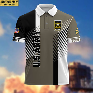 US Army Polo Shirt, Custom Name, Rank, Gift for Army Veteran, Veterans Day, Father's Day VPVC204101