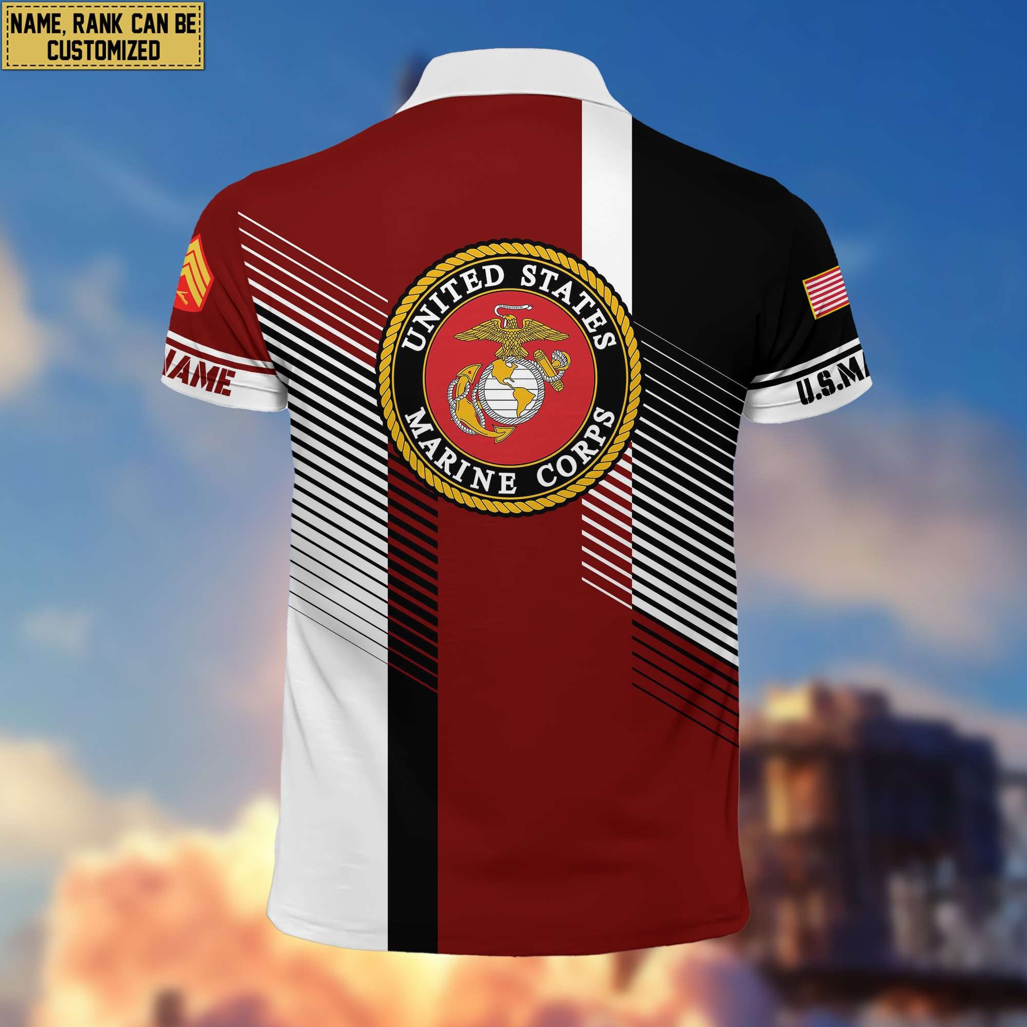 USMC Polo Shirt, Custom Name, Rank, Gift for Marine Veteran, Veterans Day, Father's Day VPVC204103