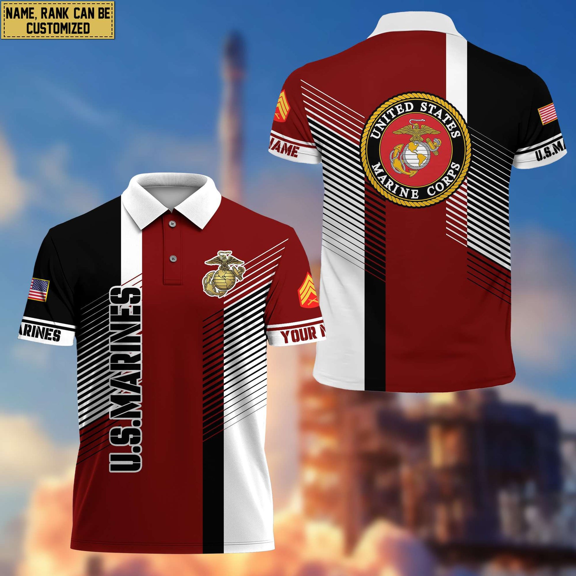 USMC Polo Shirt, Custom Name, Rank, Gift for Marine Veteran, Veterans Day, Father's Day VPVC204103