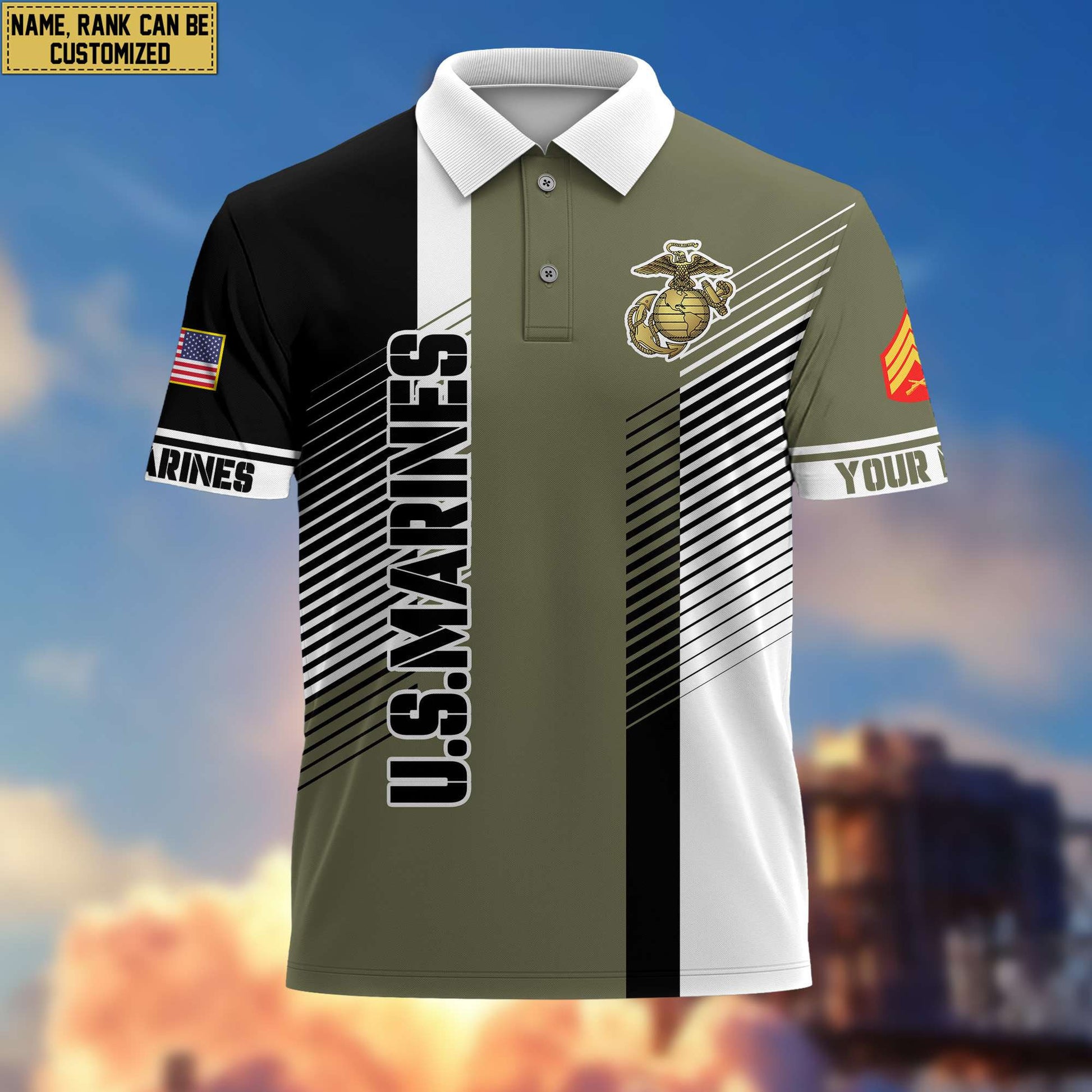 USMC Polo Shirt, Custom Name, Rank, Gift for Marine Veteran, Veterans Day, Father's Day VPVC204103