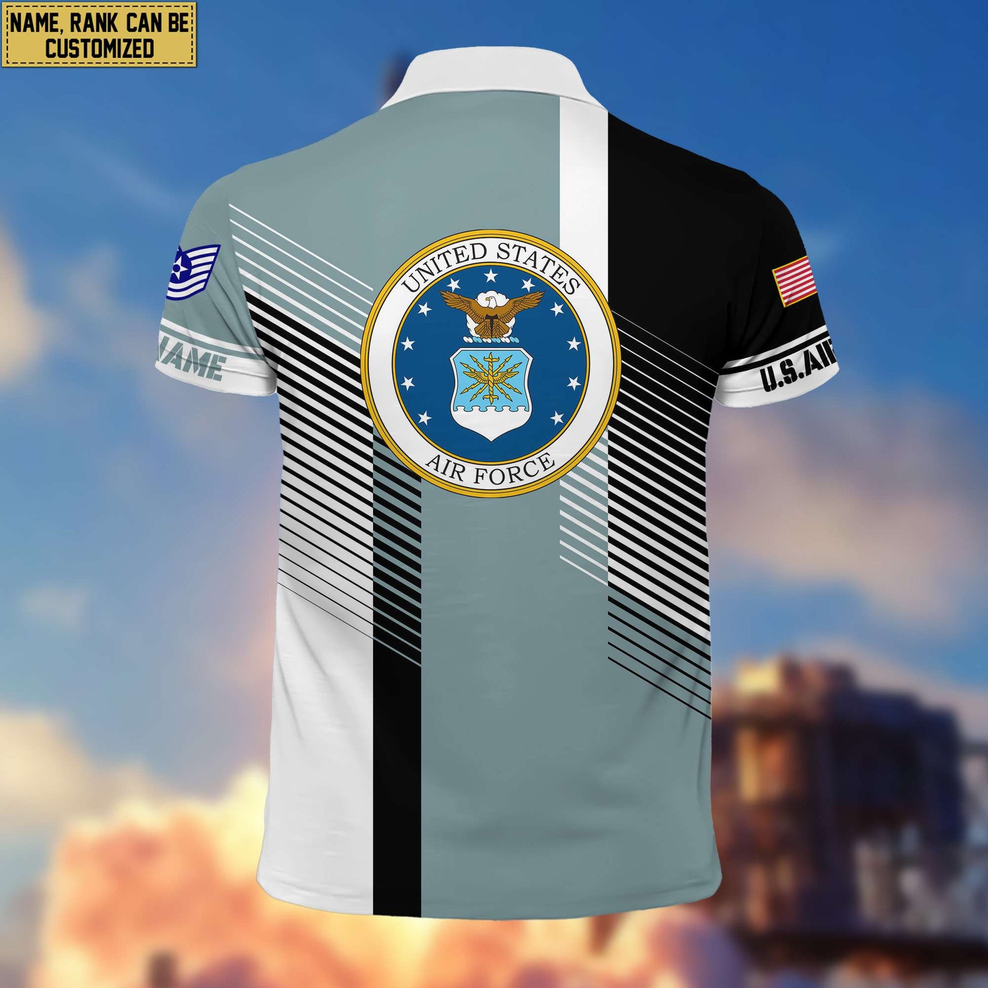 USAF Polo Shirt, Custom Name, Rank, Gift for Air Force Veteran, Veterans Day, Father's Day VPVC204104