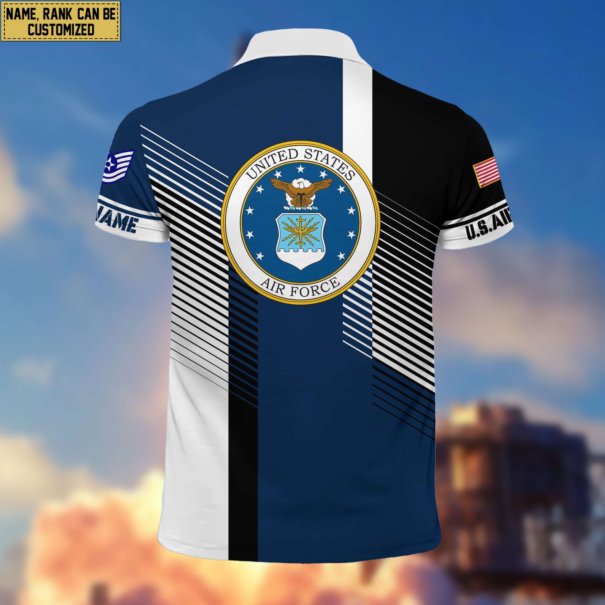 USAF Polo Shirt, Custom Name, Rank, Gift for Air Force Veteran, Veterans Day, Father's Day VPVC204104