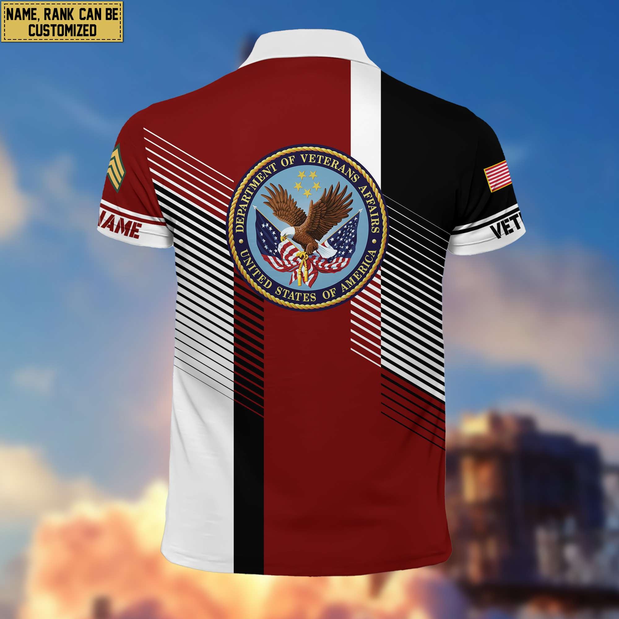US Veteran Polo Shirt, Custom Name, Rank, Gift for US Veteran, Veterans Day, Father's Day VPVC204107
