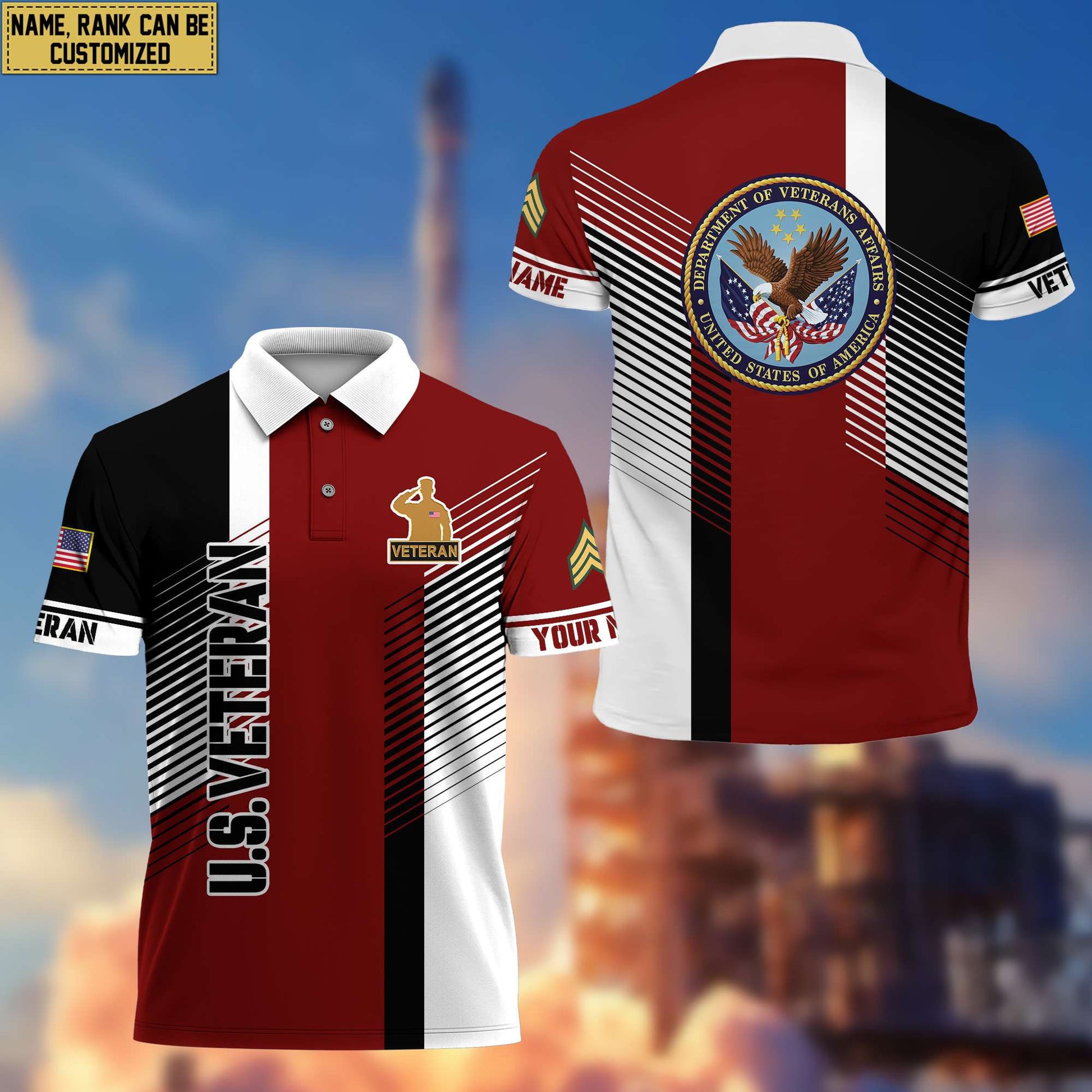 US Veteran Polo Shirt, Custom Name, Rank, Gift for US Veteran, Veterans Day, Father's Day VPVC204107