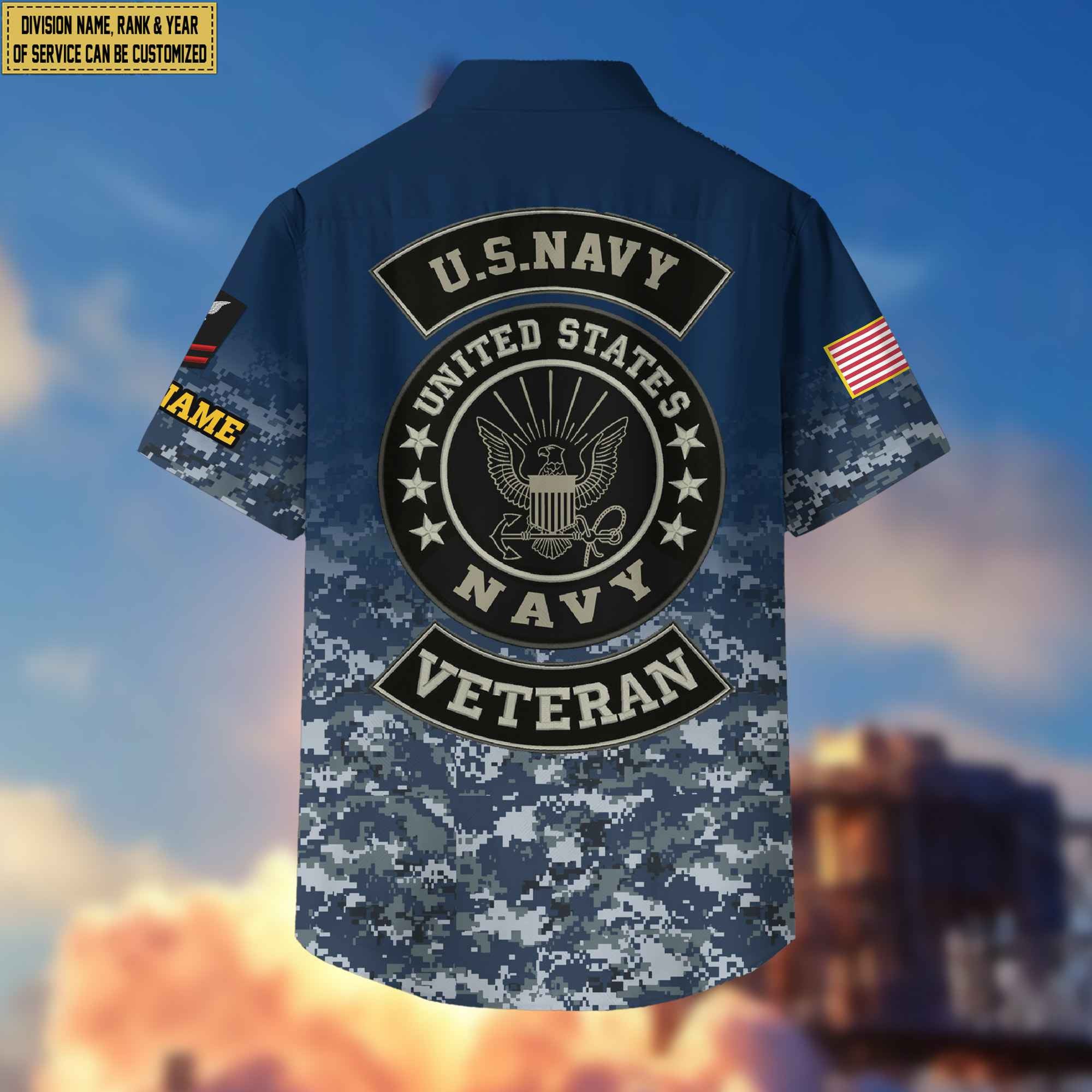US Navy Hawaii Shirt With Pocket, Custom Rank, Name, Unit, Gifts For Navy Veteran VPVC400202