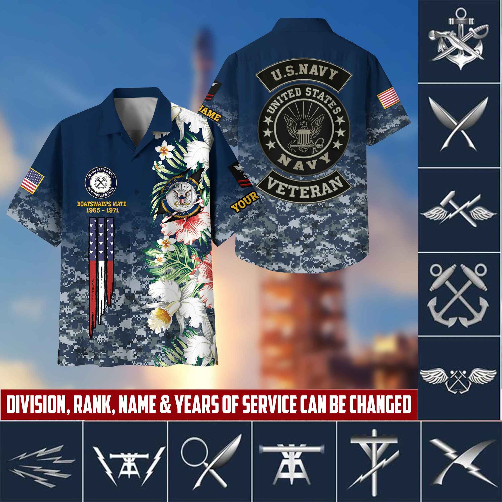 US Navy Hawaii Shirt With Pocket, Custom Rank, Name, Unit, Gifts For Navy Veteran VPVC400202
