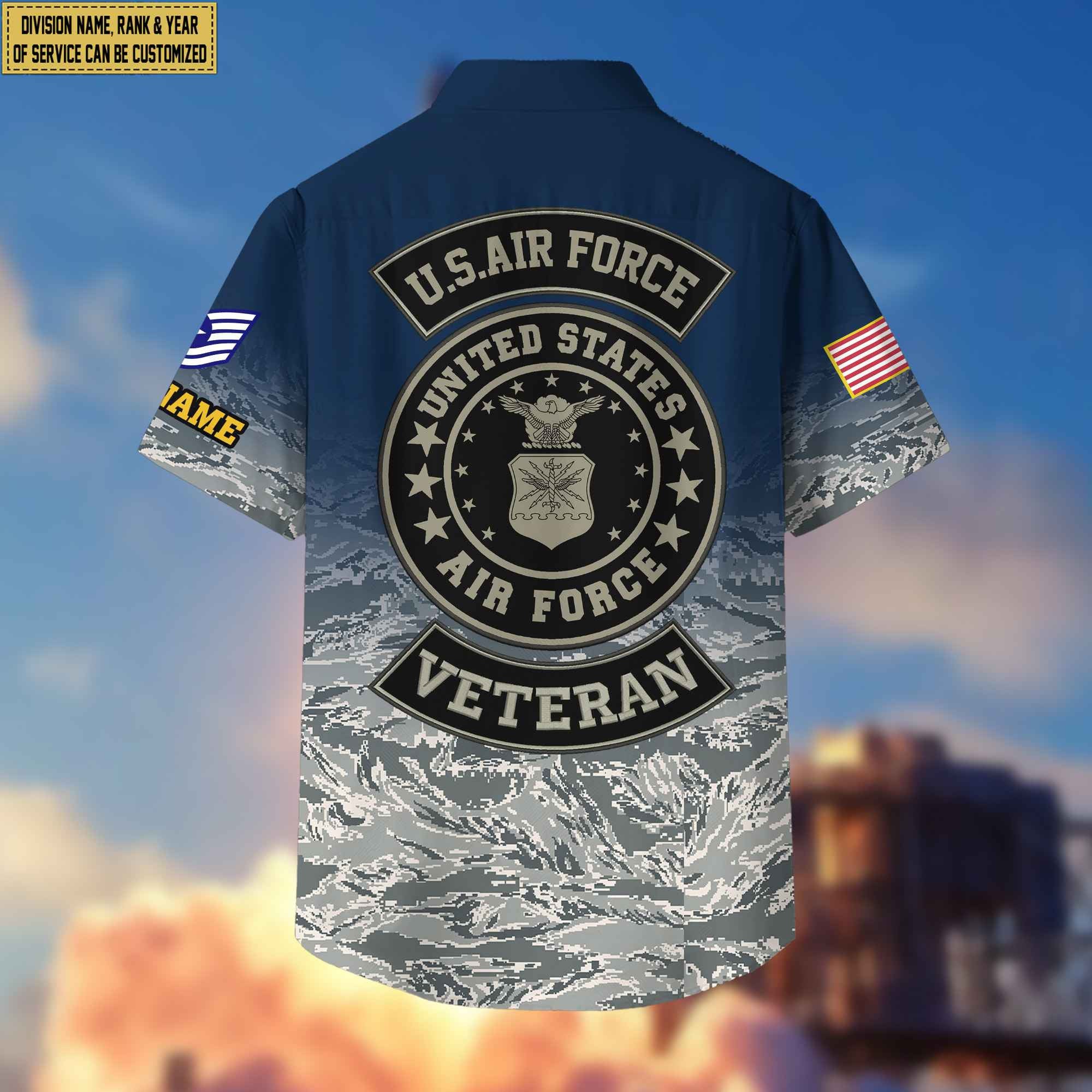 USAF Hawaii Shirt With Pocket, Custom Rank, Name, Unit, Gifts For Air Force Veteran VPVC400204