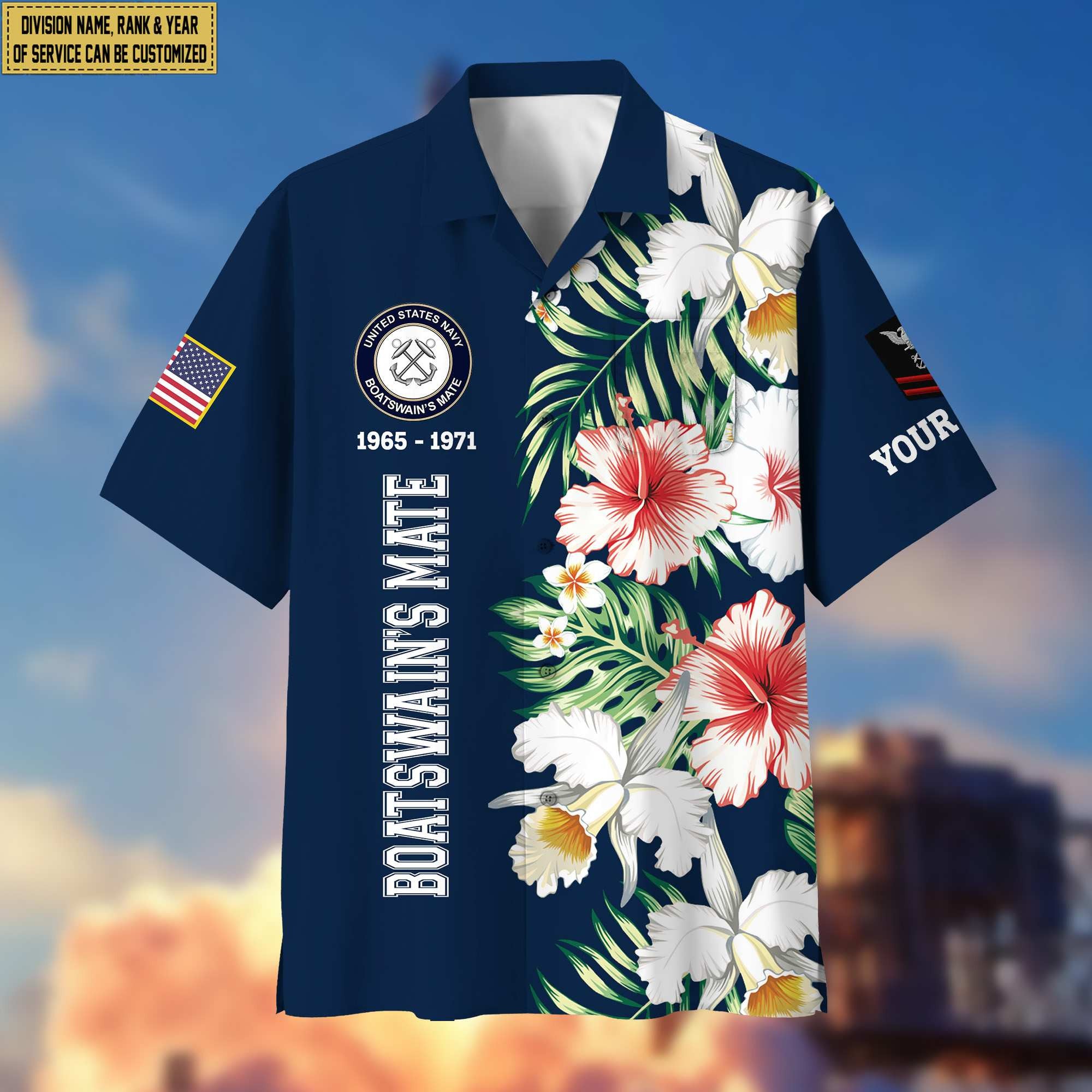 US Navy Hawaii Shirt With Pocket, Custom Rank, Name, Unit, Gifts For Navy Veteran VPVC401302